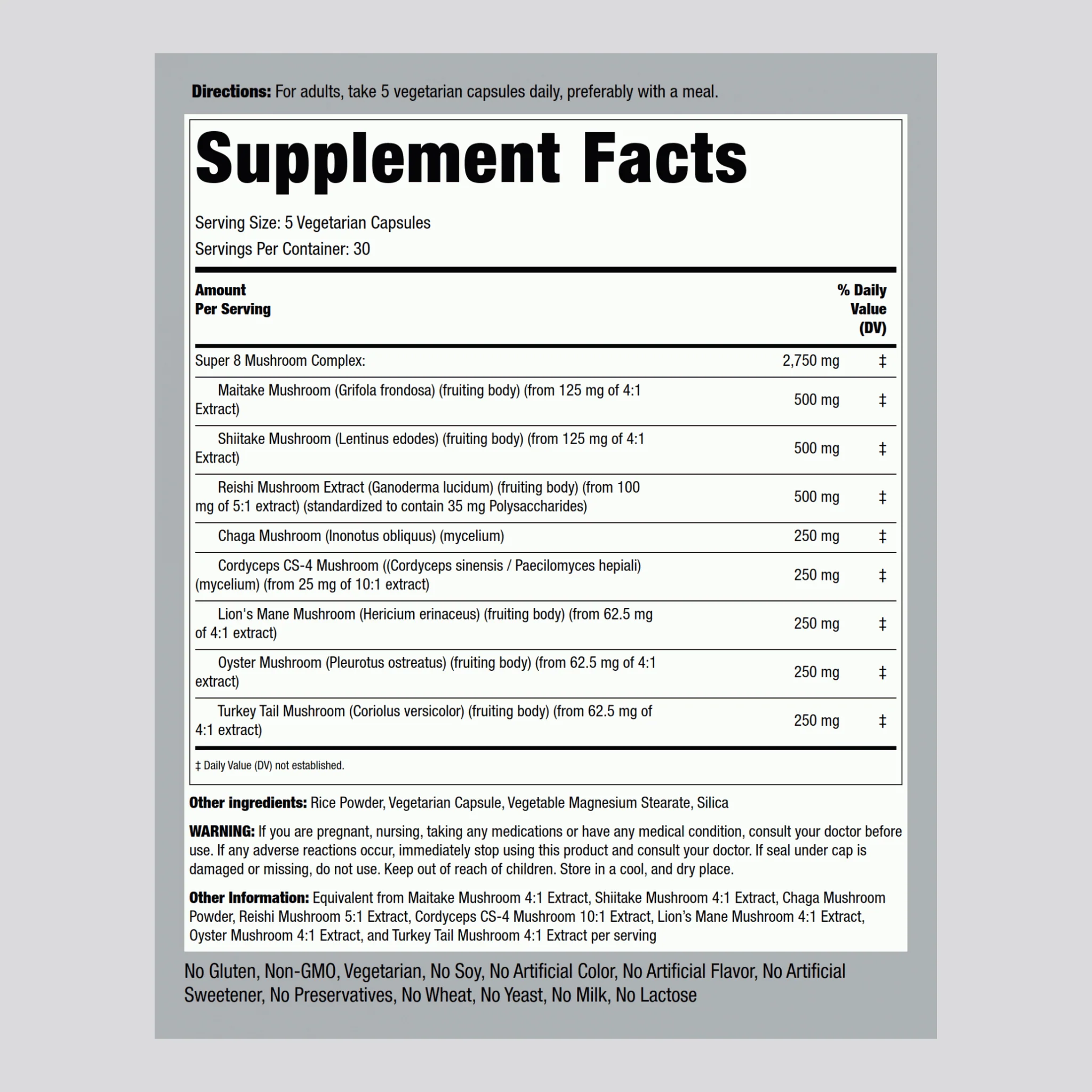 8 Mushroom Complex, 2750 mg (per serving), 150 Vegetarian Capsules, 2  Bottles - Image 2