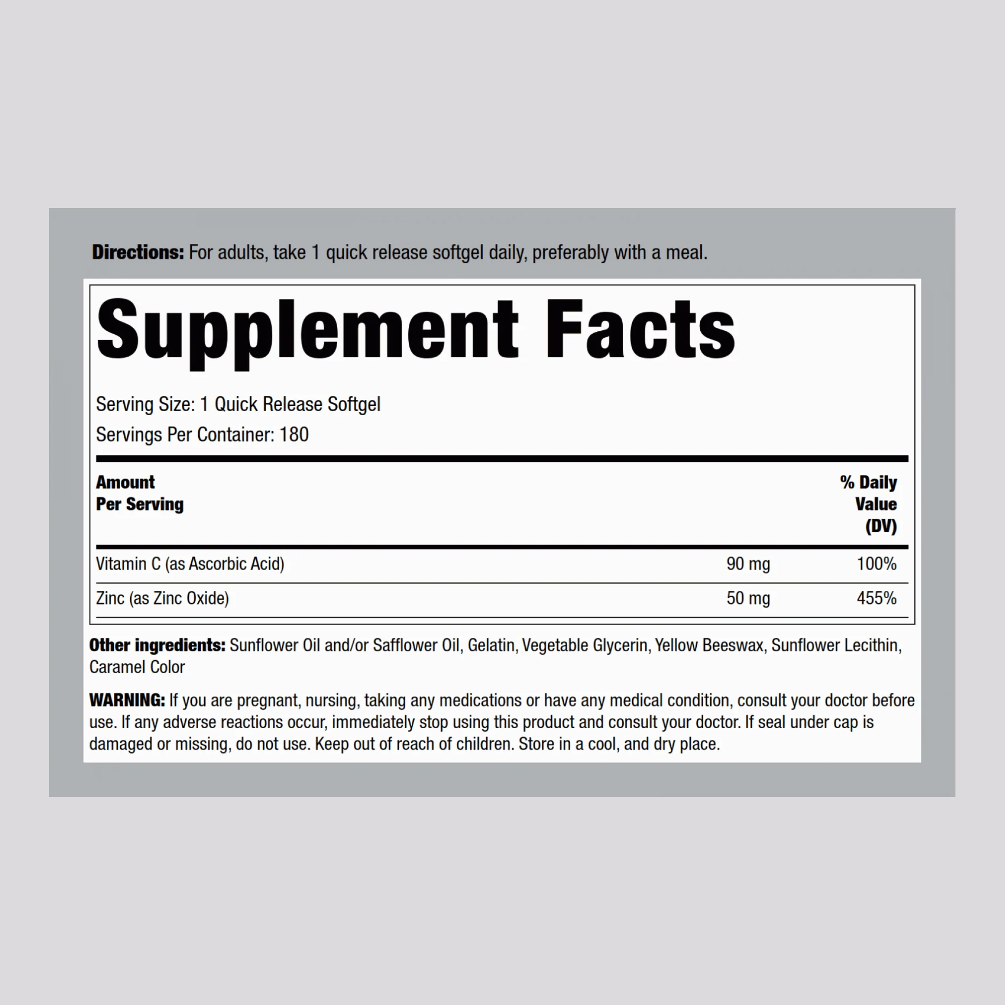 Absorbable Vitamin C Plus Zinc, 180 Quick Release Softgels - Image 2