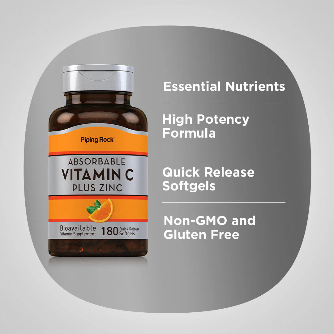 Absorbable Vitamin C Plus Zinc, 180 Quick Release Softgels - Image 3