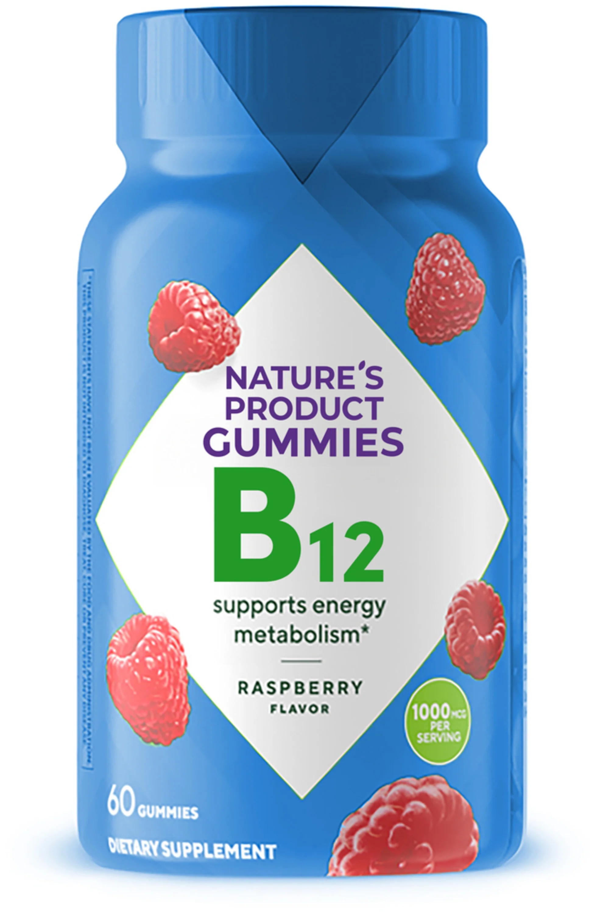 B12 (Raspberry), 1000 mcg (per serving), 60 Gummies