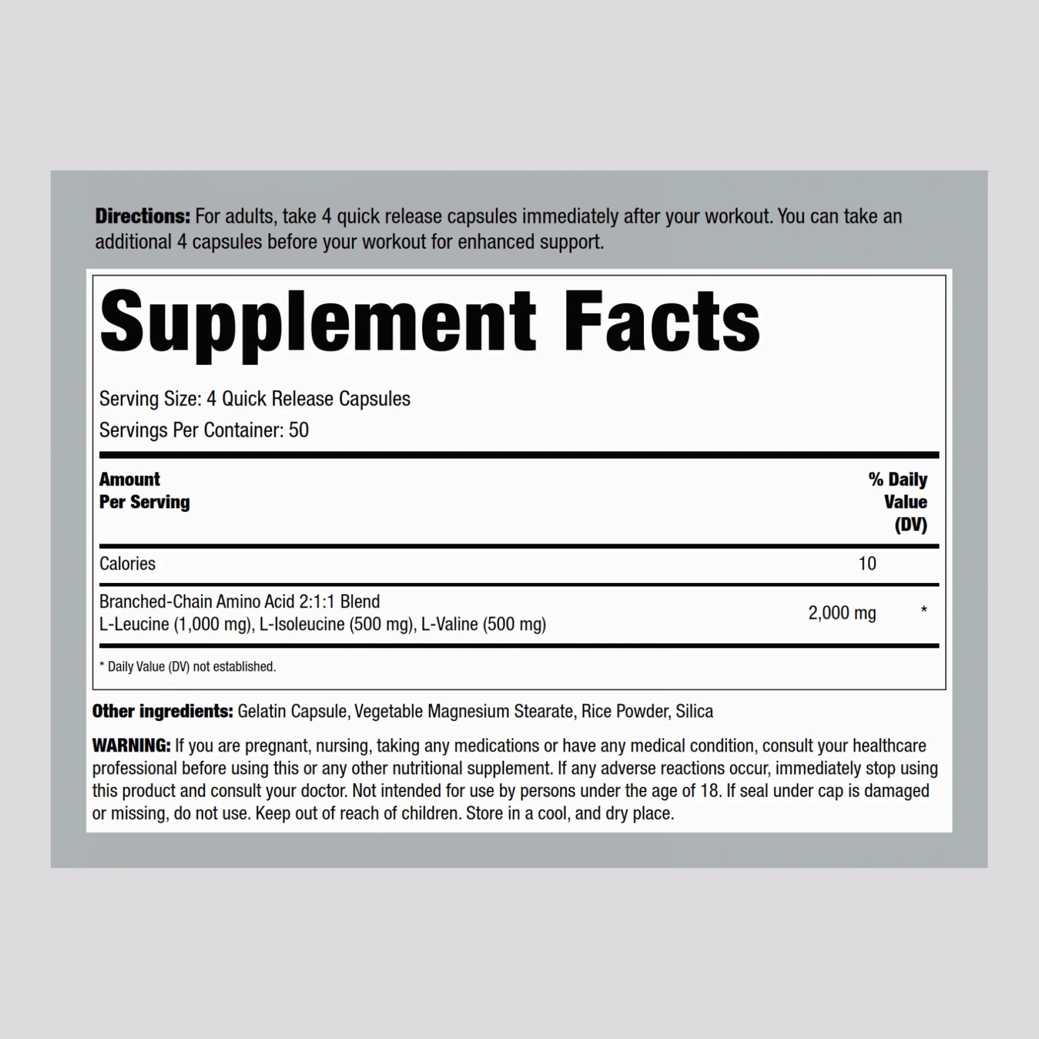 BCAAFit 2000, 2000 mg (per serving), 200 Capsules - Image 2