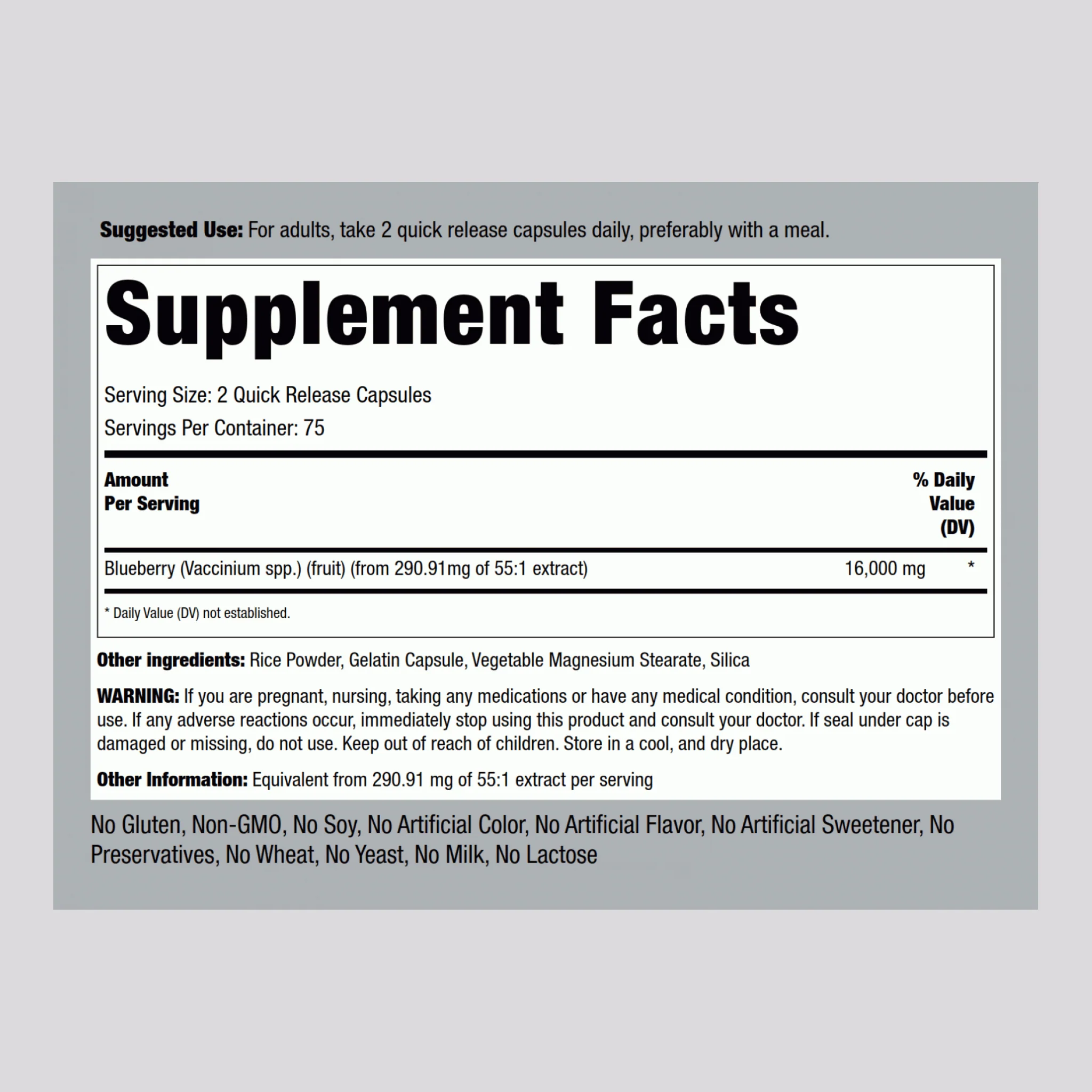 Blueberry, 16,000 mg (per serving), 150 Quick Release Capsules, 2 Bottles - Image 2