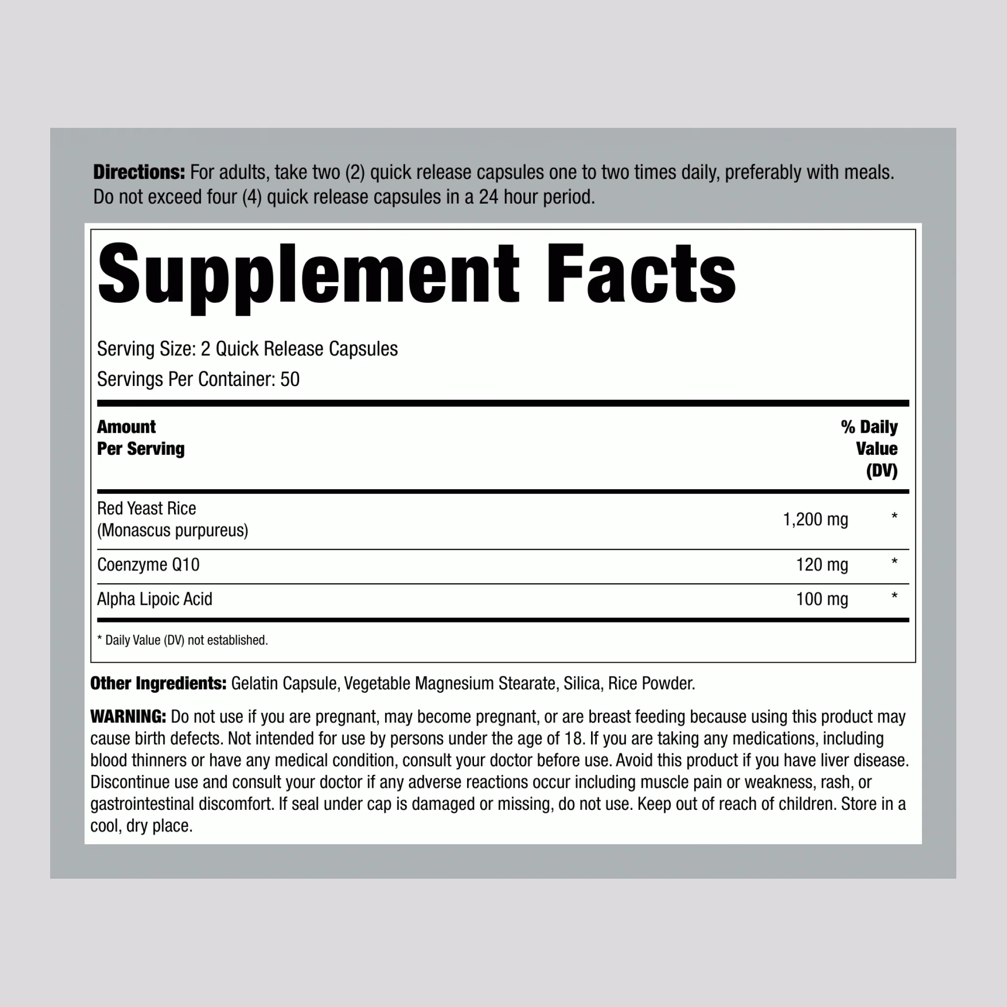 CoQ10 plus Red Yeast Rice, 100 Quick Release Capsules - Image 2