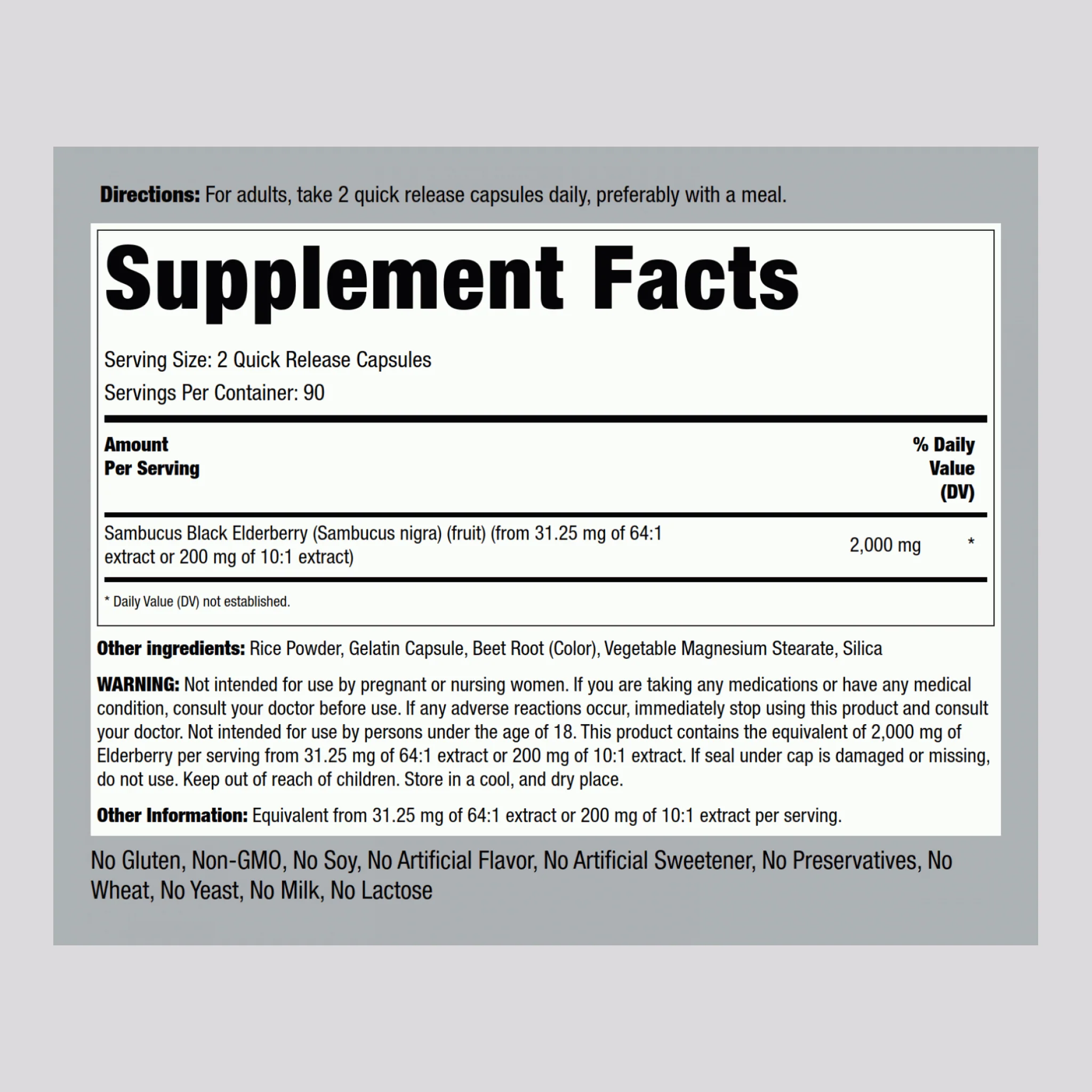Elderberry Sambucus, 2000 mg (per serving), 180 Quick Release Capsules, 2 Bottles - Image 2
