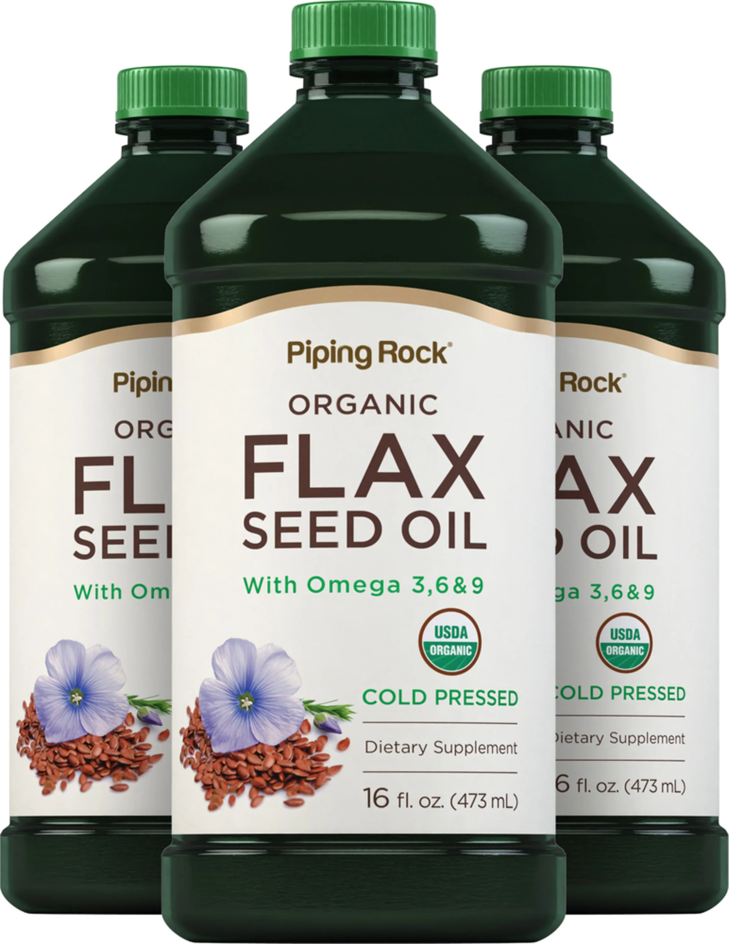 Flaxseed Oil (Organic), 16 fl oz (473 mL) Bottles, 3 Bottles