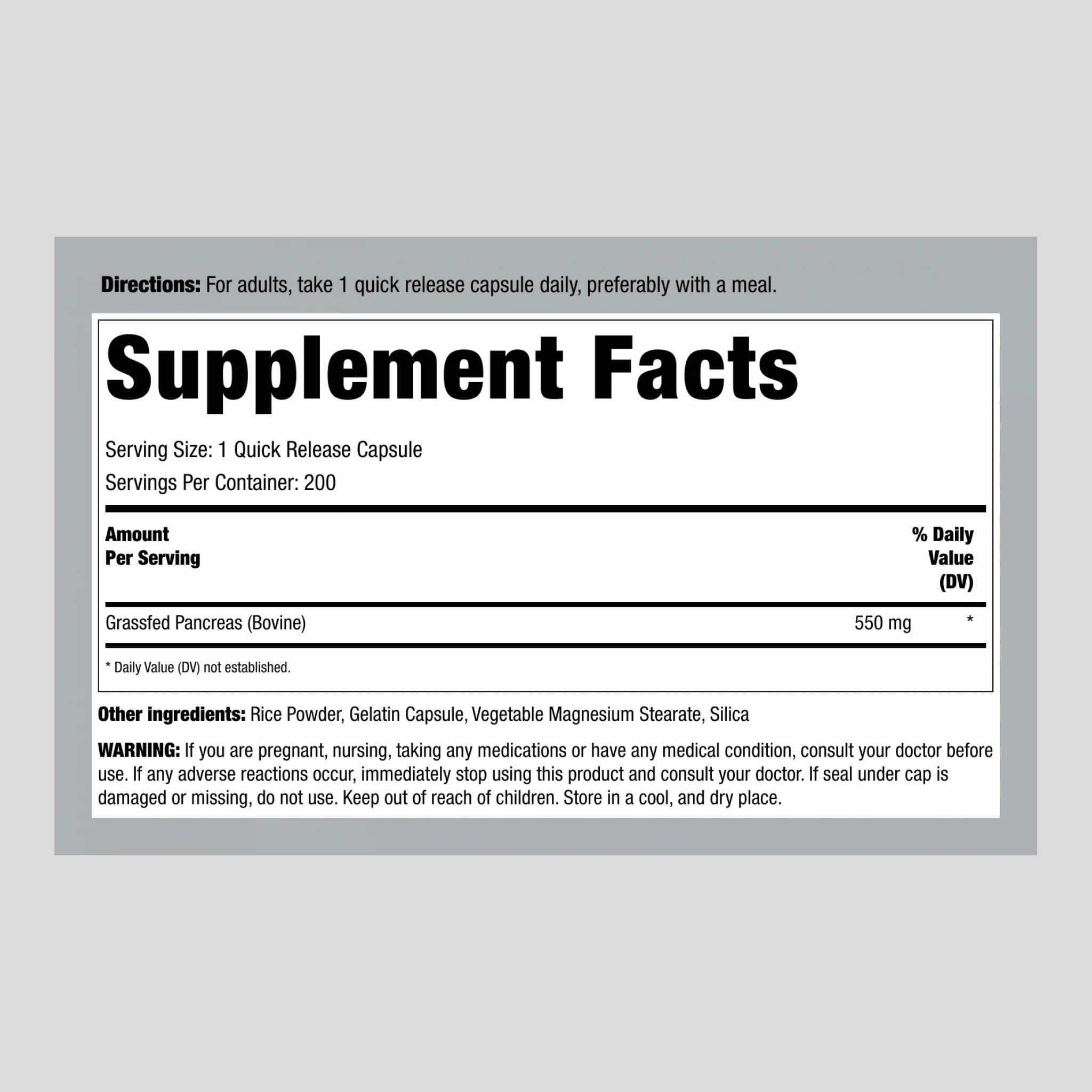 Grass Fed Beef Pancreas, 550 mg, 200 Capsules - Image 2