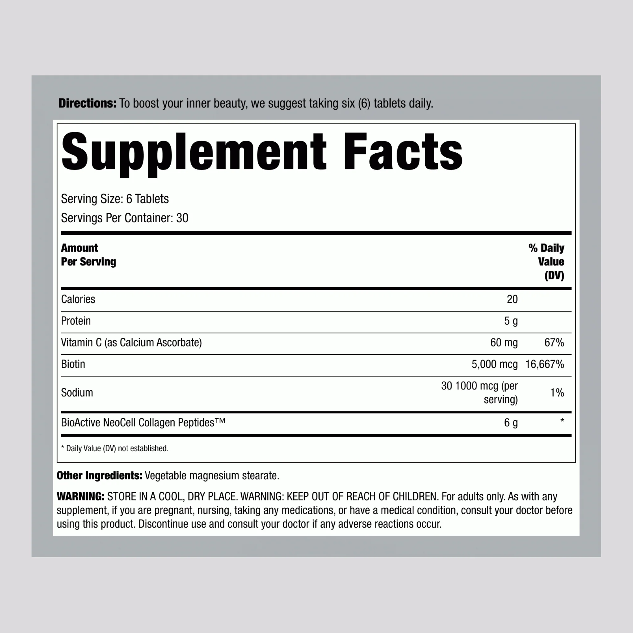 Grassfed Collagen Peptides + C & Biotin, 180 Caplets - Image 2