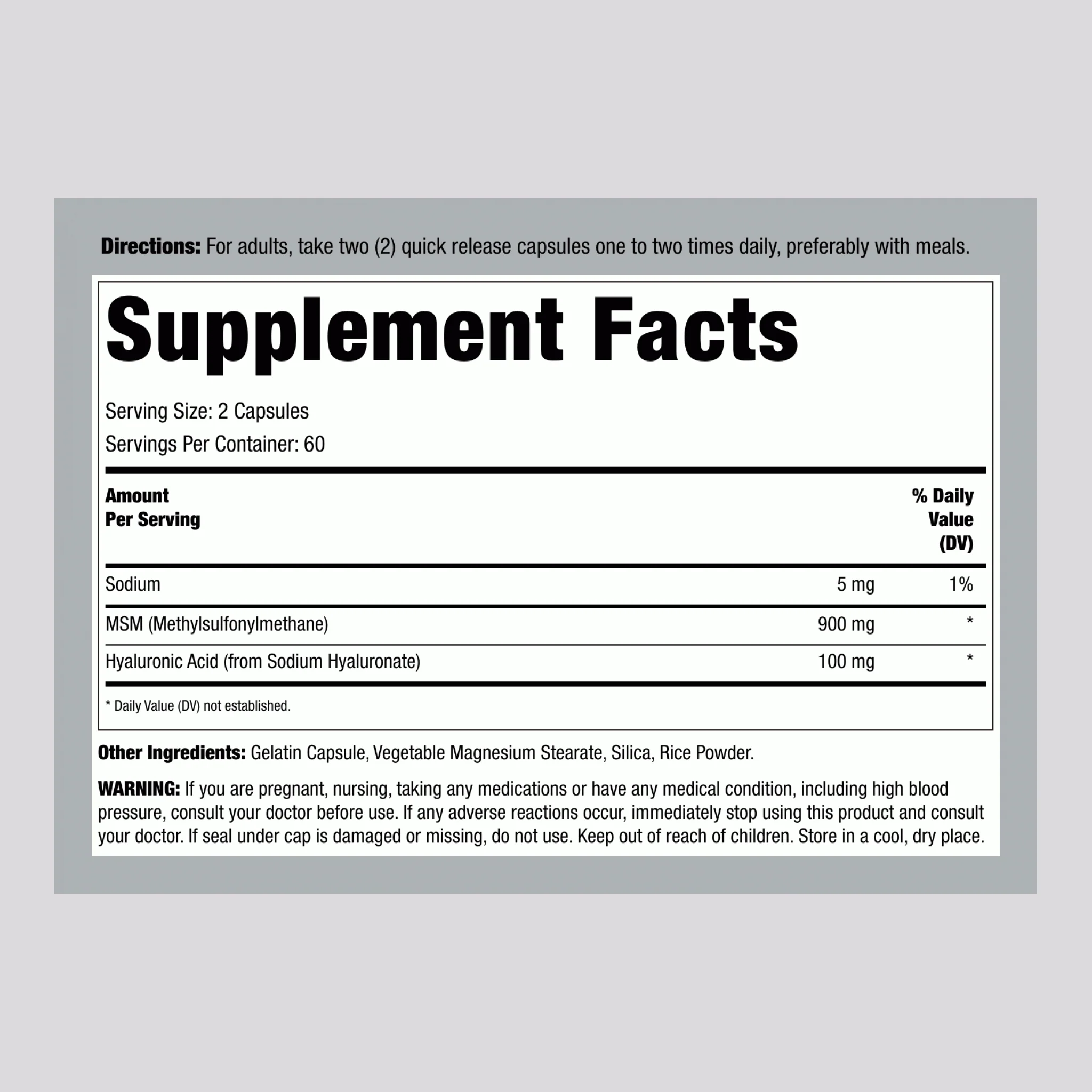 Hyaluronic Acid with MSM, 120 Quick Release Capsules - Image 2