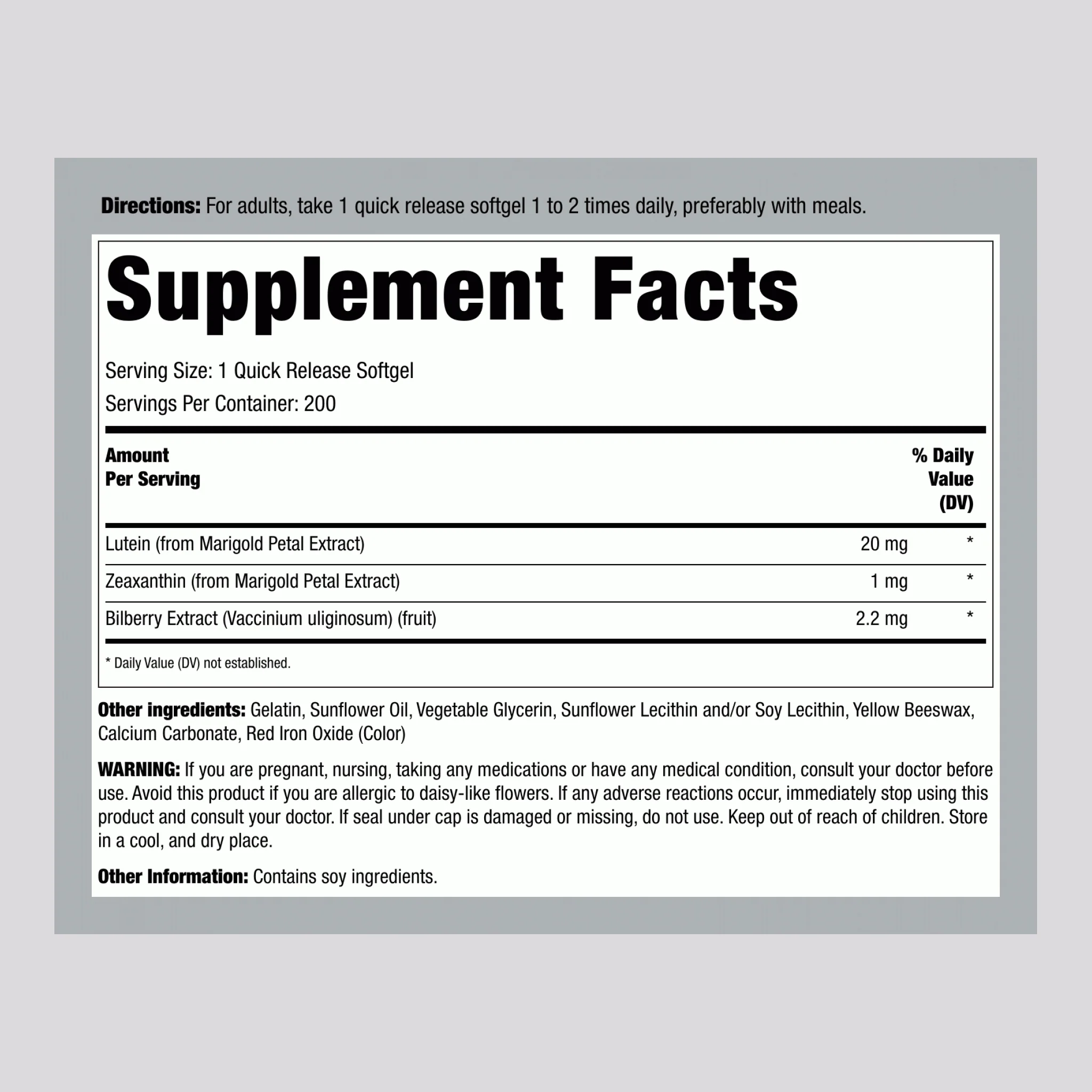 Lutein Bilberry Eye Vision Guard + Zeaxanthin, 200 Quick Release Softgels, 2 Bottles - Image 2