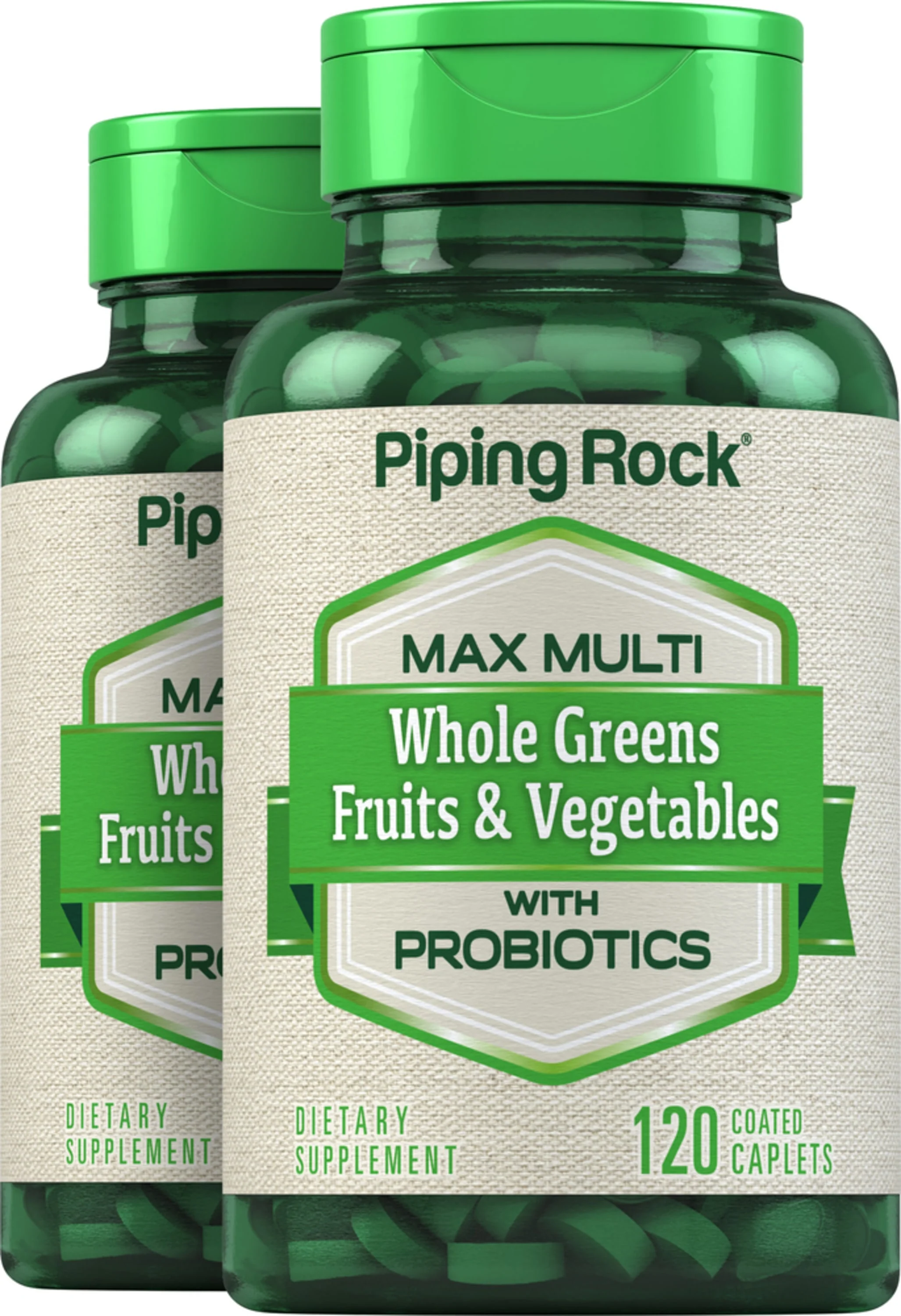 Max Multi Whole Greens/Fruits & Vegetables with Probiotics, 120 Coated Caplets, 2 Bottles