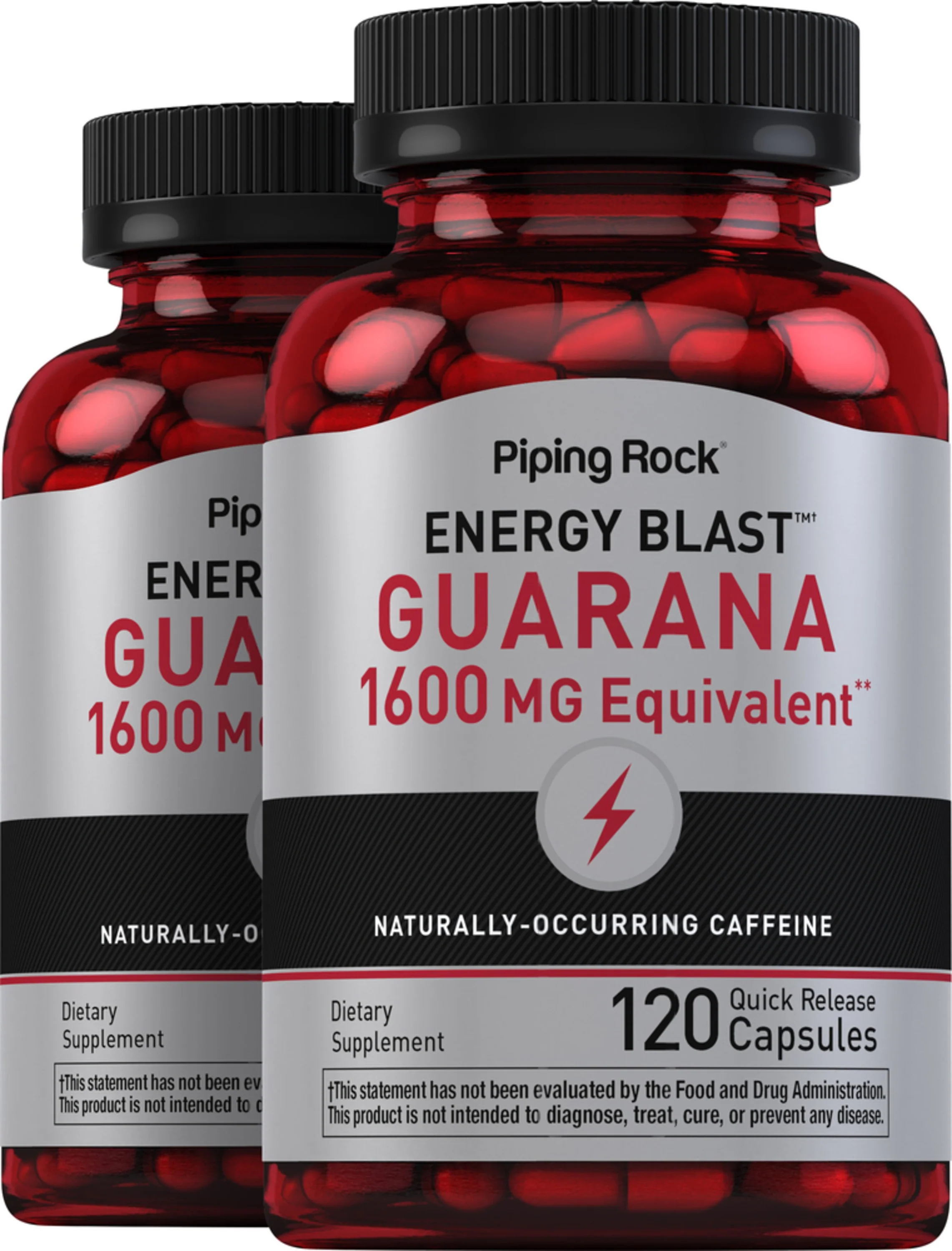 Mega Strength Guarana, 1600 mg, 120 Quick Release Capsules, 2 Bottles