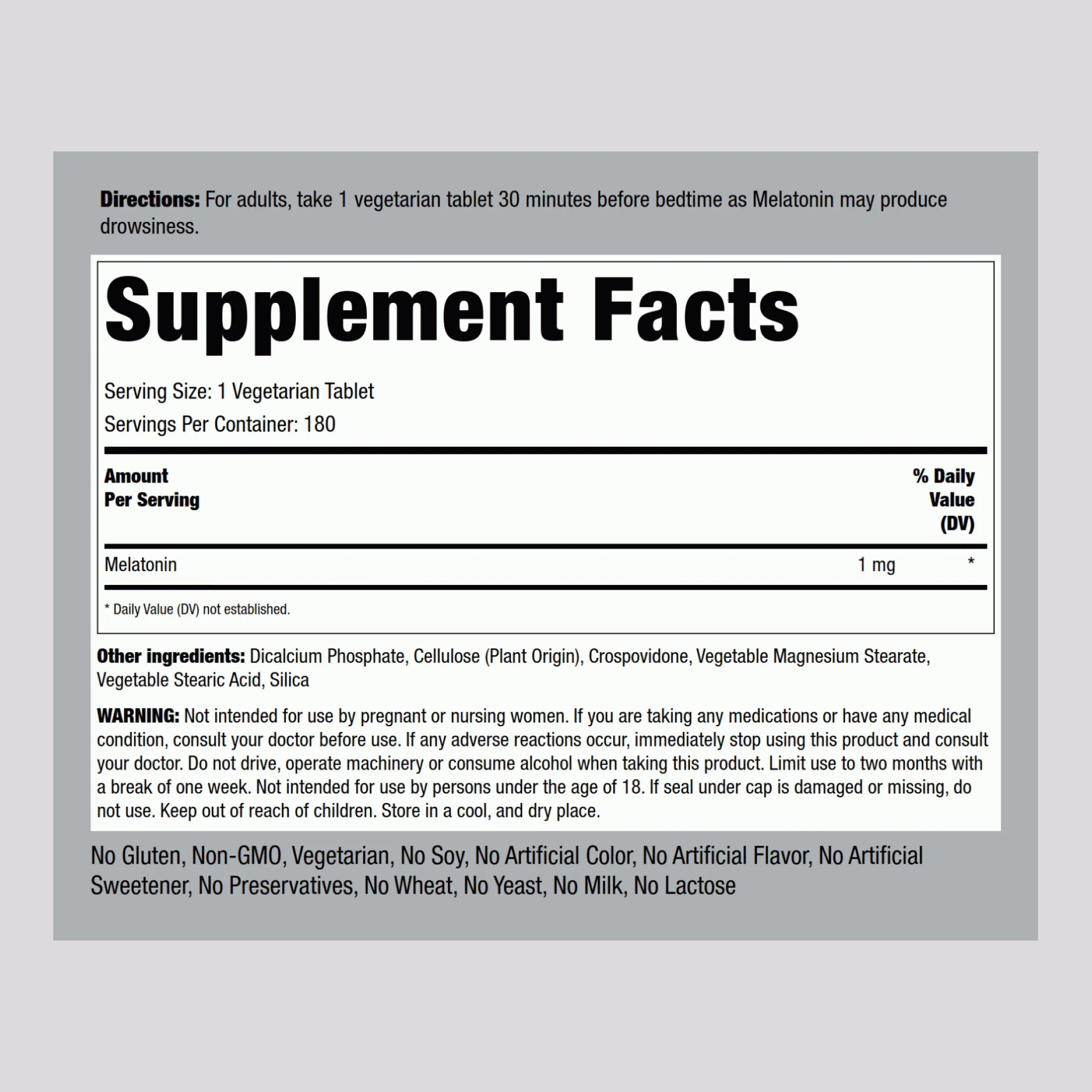 Melatonin, 1 mg, 180 Tablets, 2  Bottles - Image 2