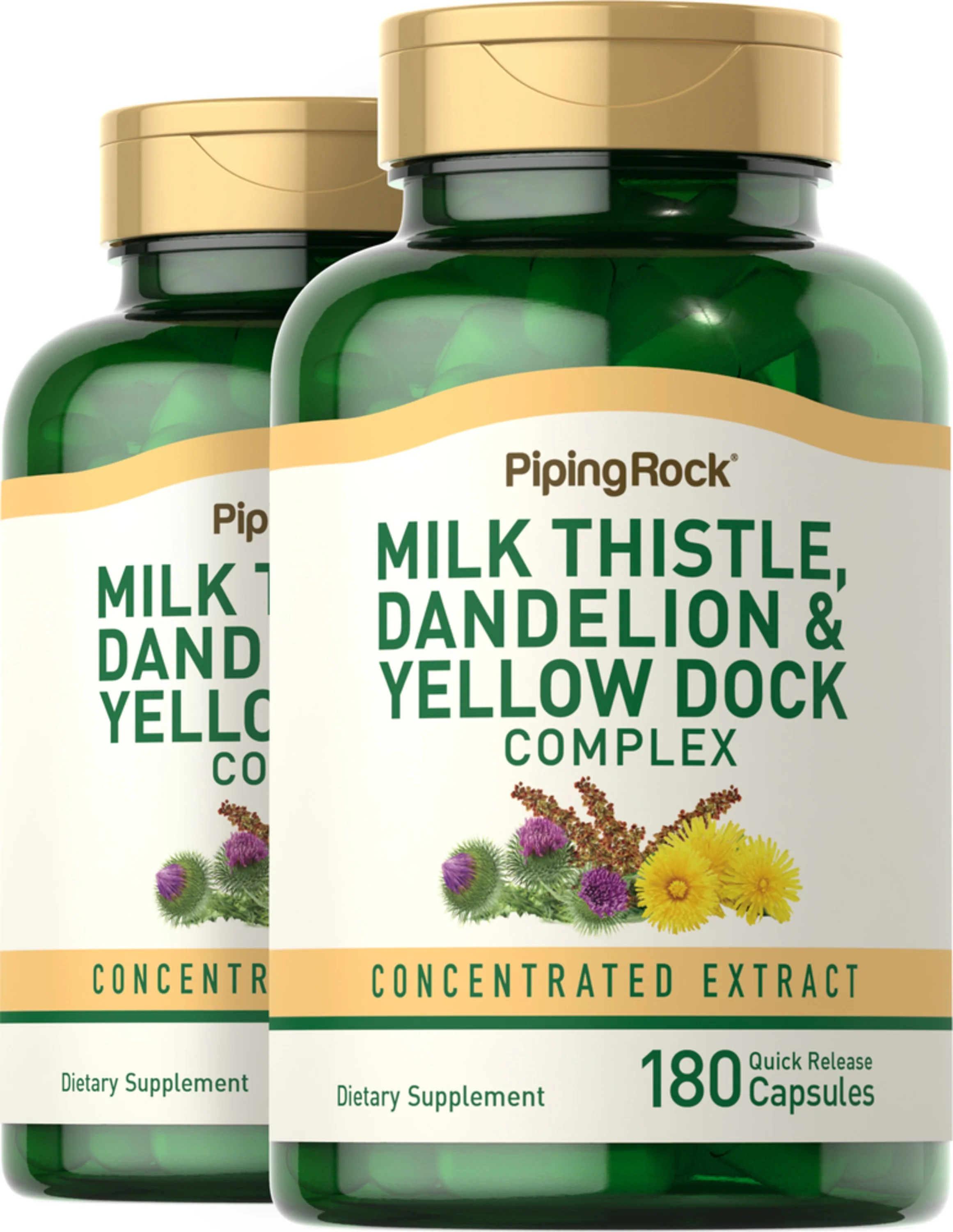 Milk Thistle, Dandelion & Yellow Dock, 180 Quick Release Capsules, 2 Bottles