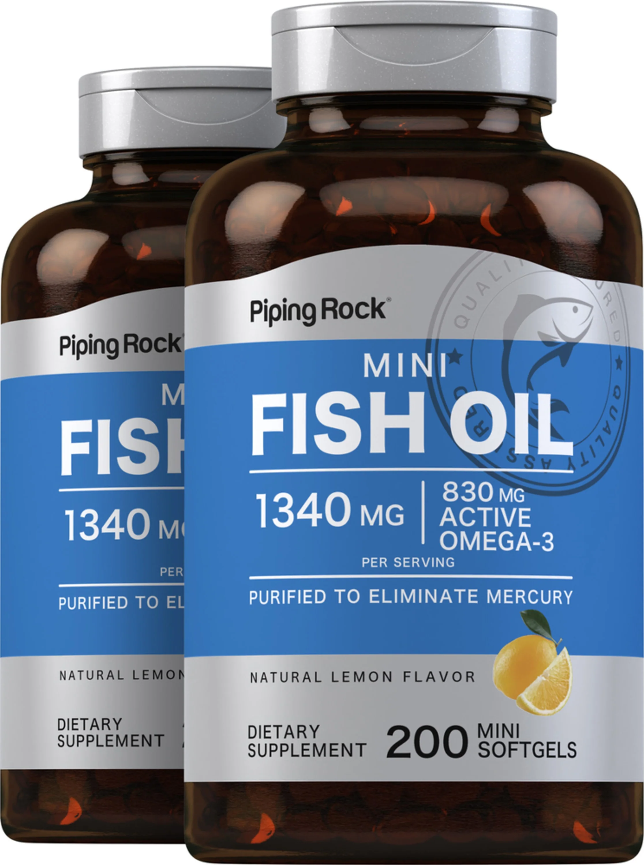 Mini Omega-3 Fish Oil Lemon Flavor, 1340 mg (per serving), 200 Mini Softgels, 2 Bottles