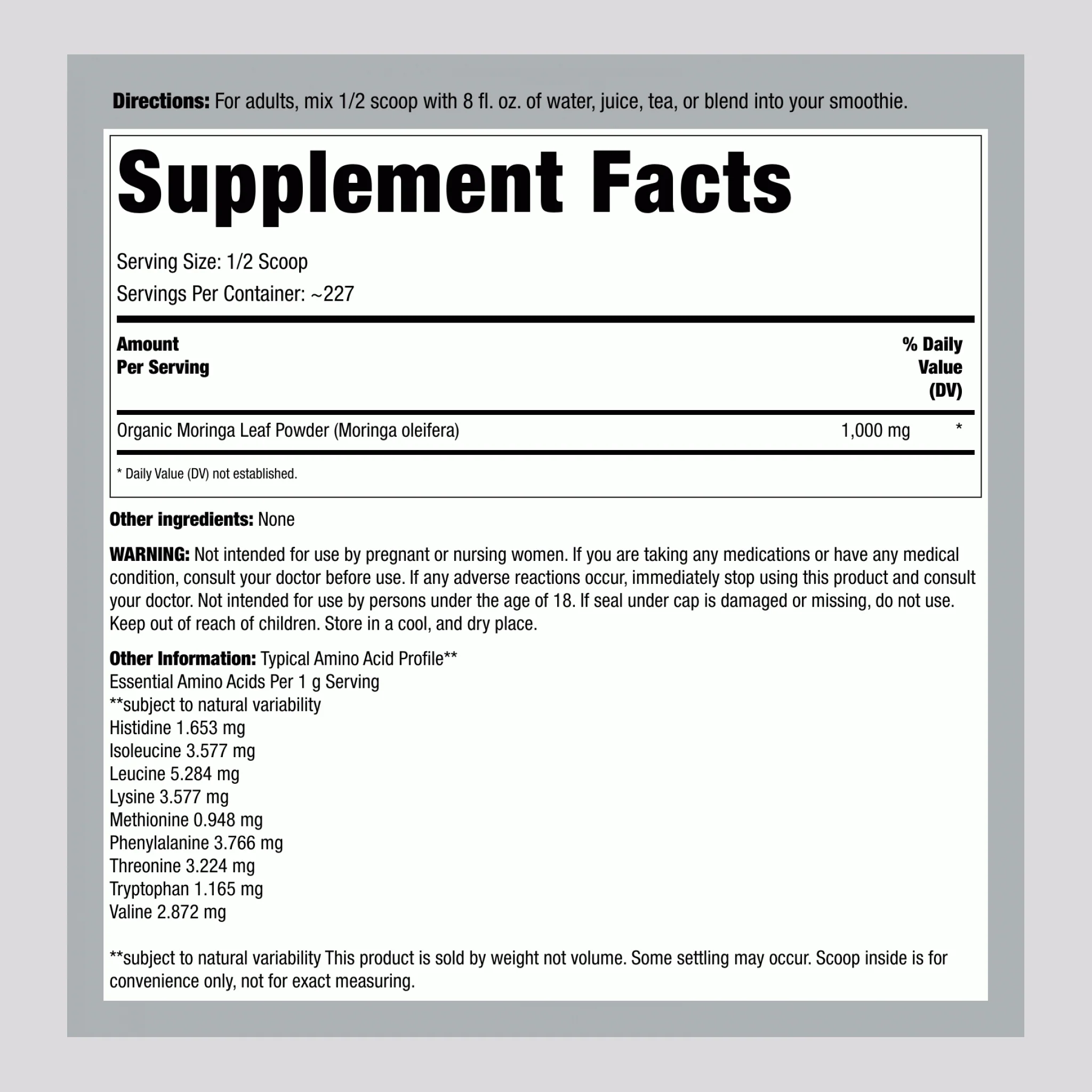 Moringa Leaf Powder (Organic), 8 oz (227 g) Bottle - Image 2