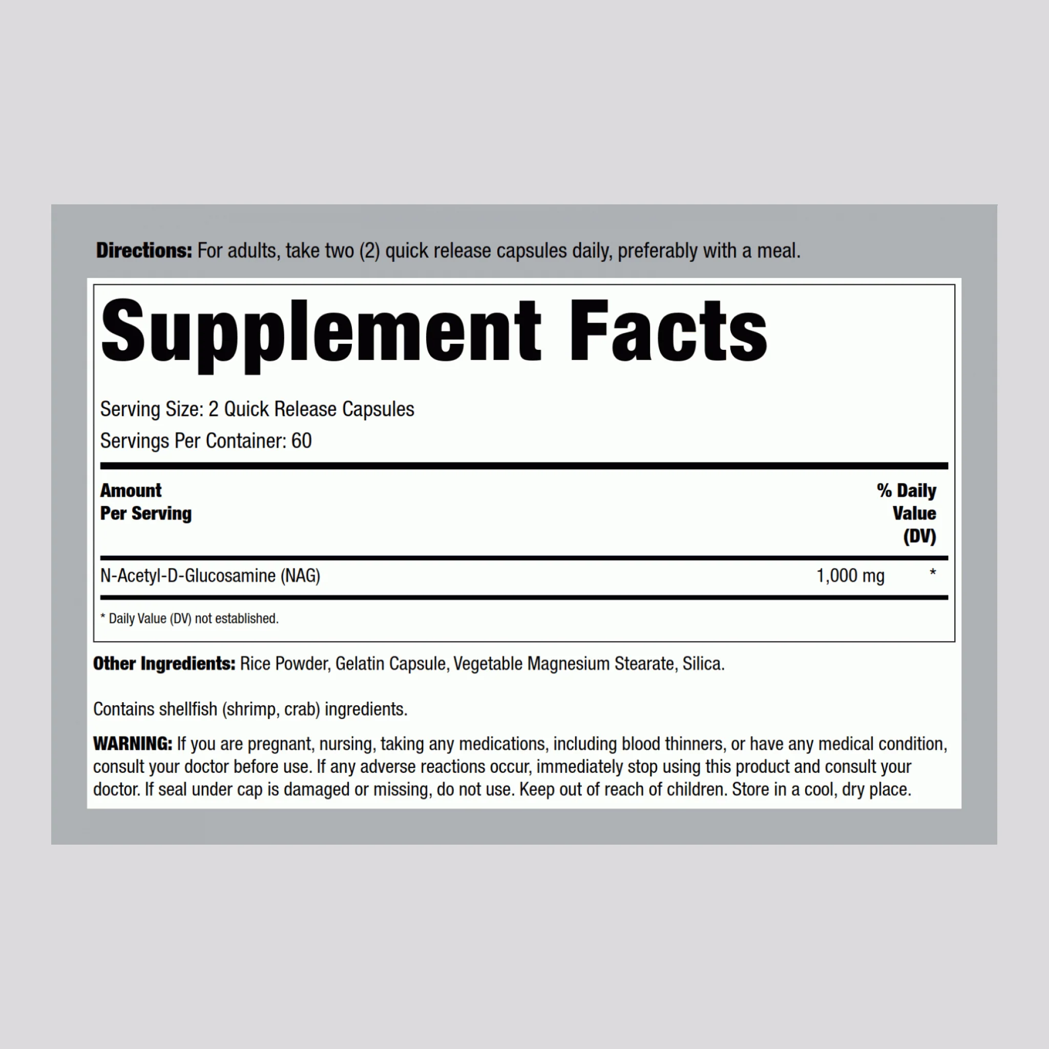 N-A-G ( N-Acetyl Glucosamine), 1000 mg (per serving), 120 Capsules - Image 2