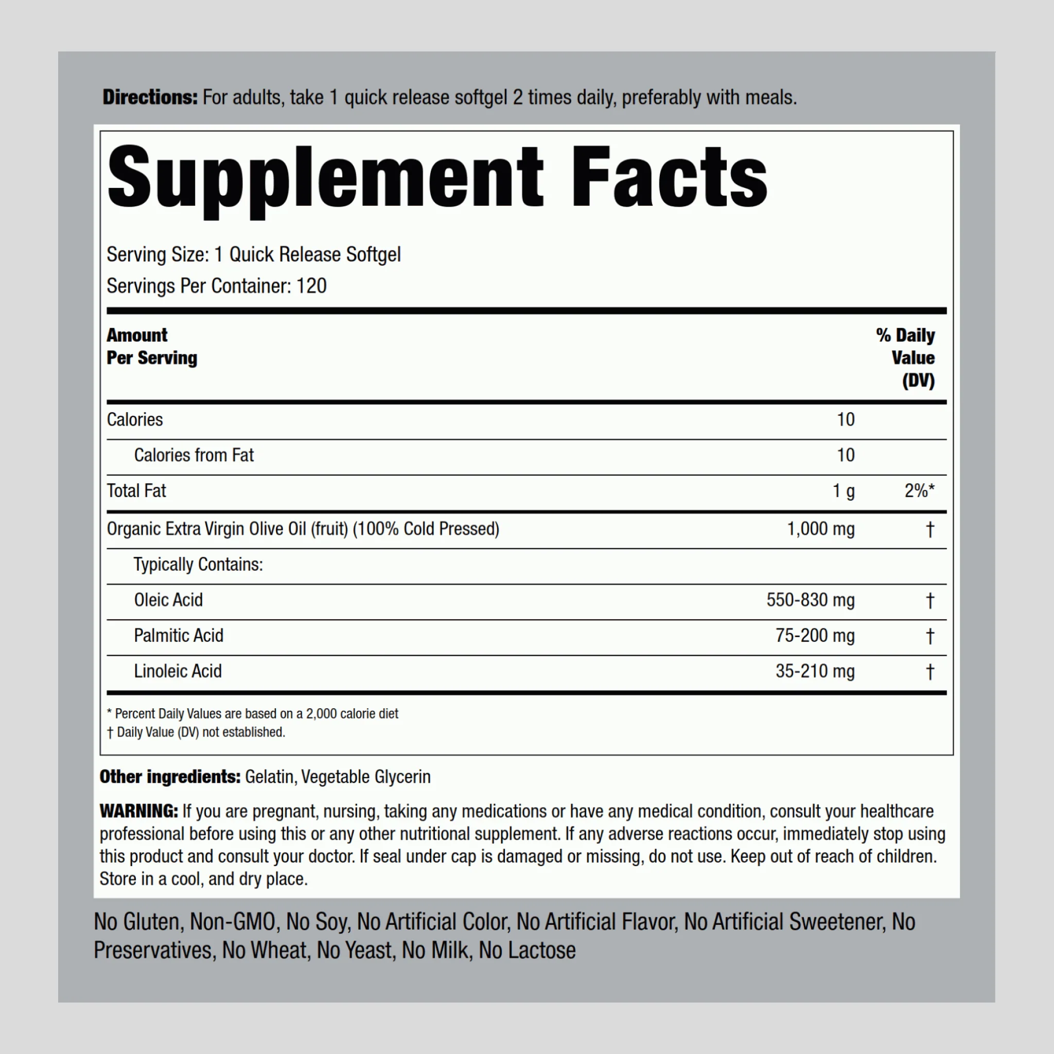 Olive Oil, 1000 mg, 240 Quick Release Softgels, 2 Bottles - Image 2