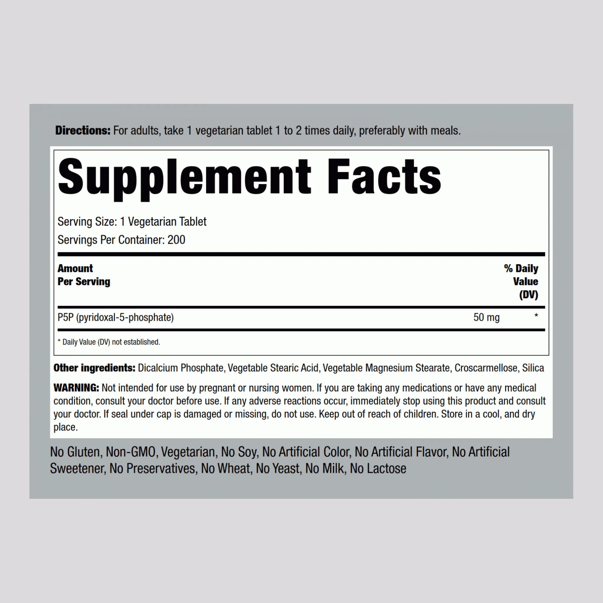 P-5-P (Pyridoxal 5-Phosphate) Coenzymated Vitamin B-6, 50 mg, 200 Tablets, 2  Bottles - Image 2