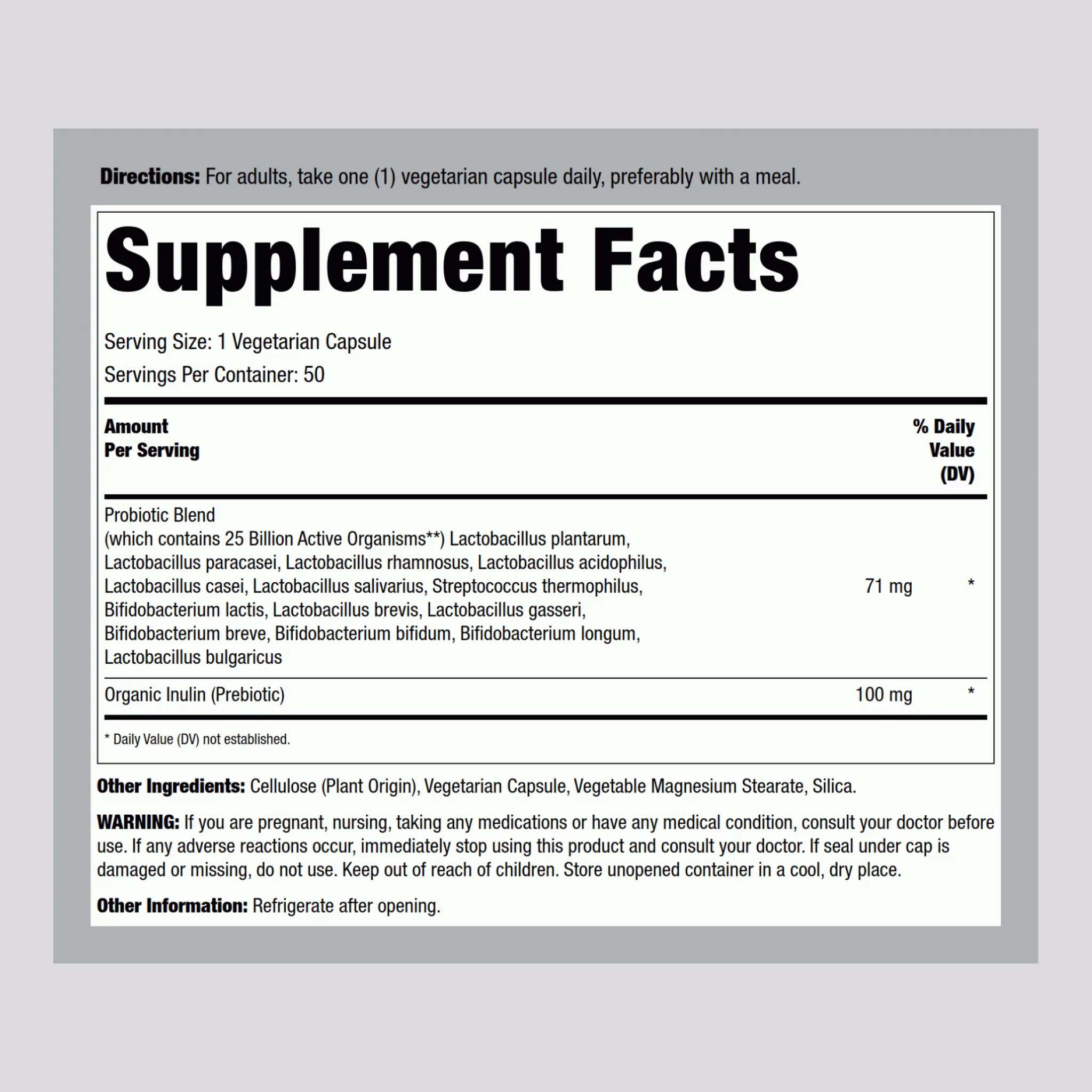 Probiotic 25 Billion, 50 Vegetarian Capsules - Image 2