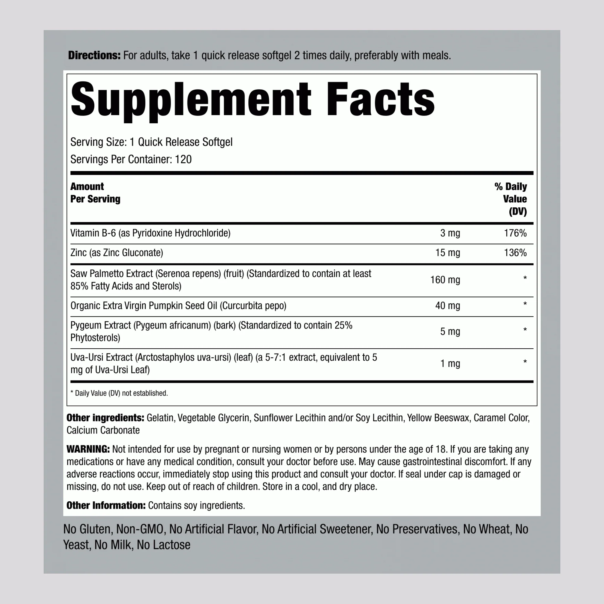 Prosta Palmetto Super Strength, 120 Quick Release Softgels, 2  Bottles - Image 2
