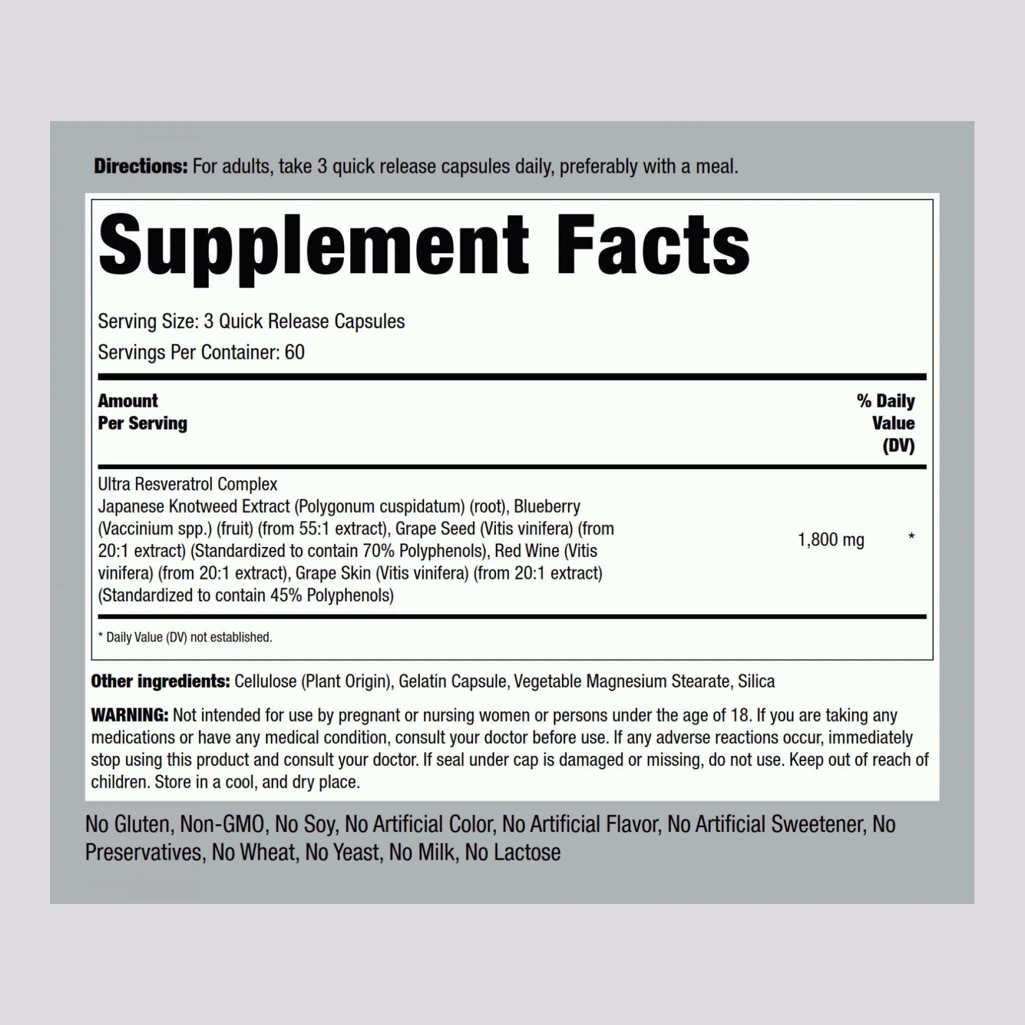Resveratrol Complex, 1800 mg (per serving), 180 Quick Release Capsules, 2 Bottles - Image 2