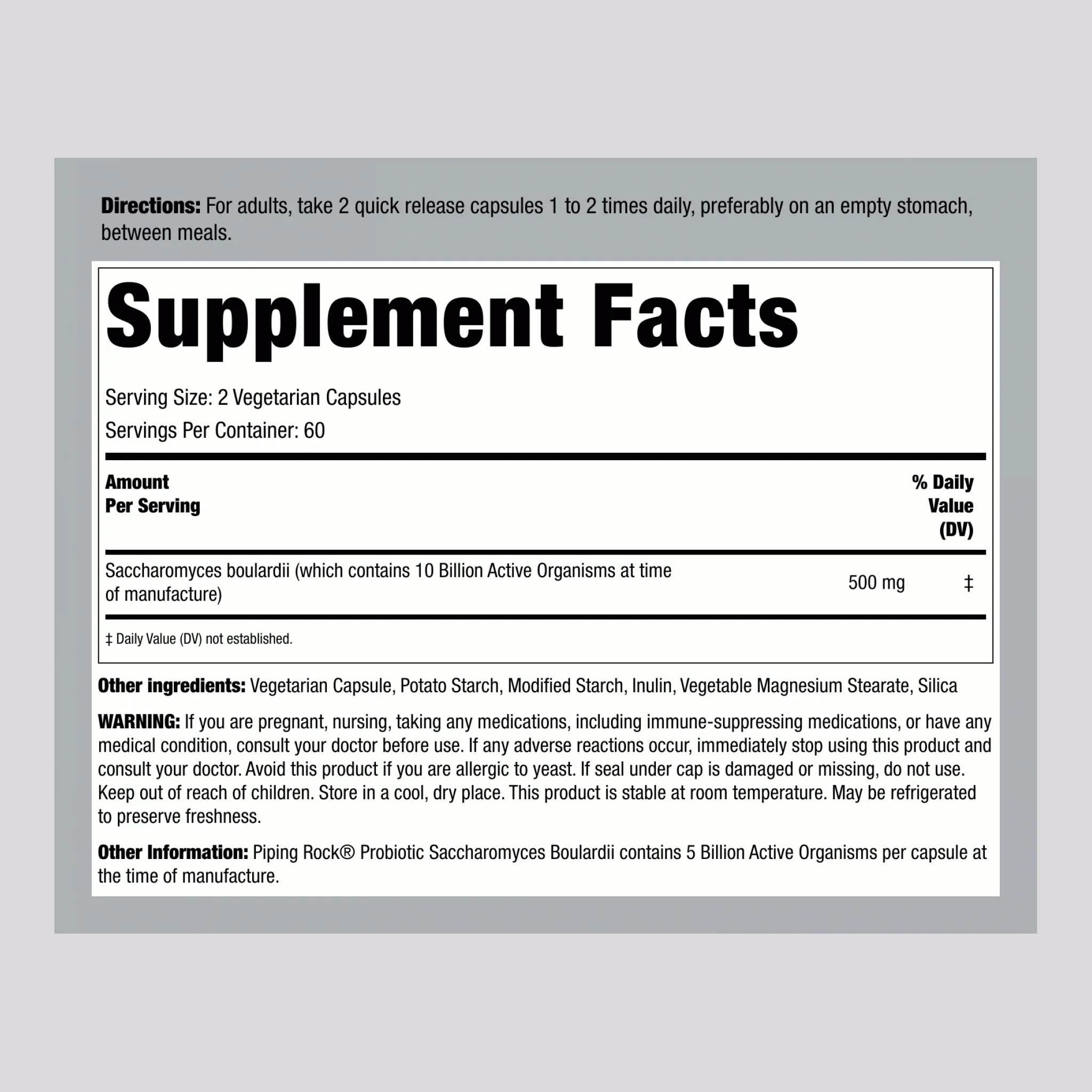 Saccharomyces Boulardii 5 Billion CFU, 120 Vegetarian Capsules, 2 Bottles - Image 2