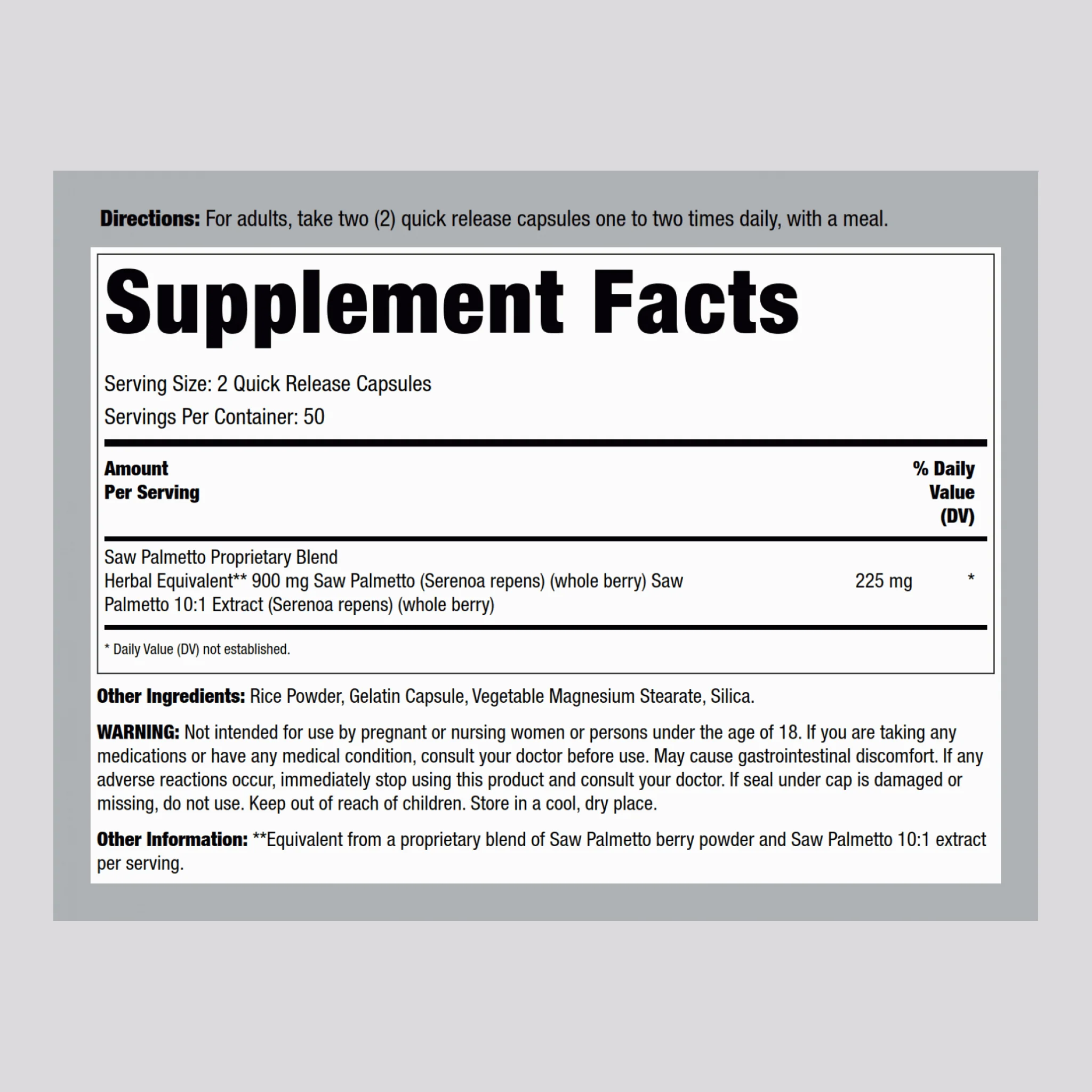 Saw Palmetto Complex, 900 mg (per serving), 100 Capsules - Image 2
