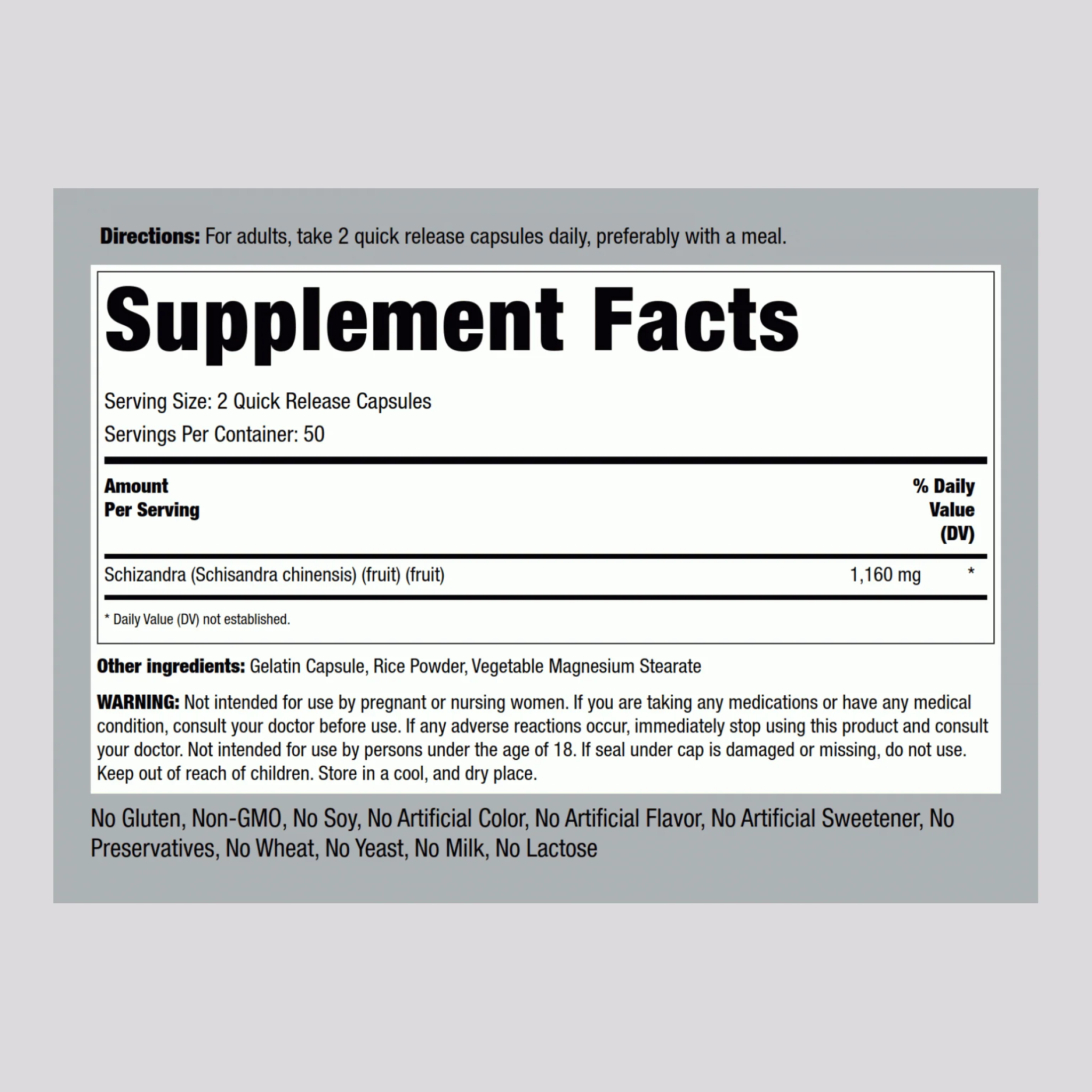 Schizandra (Berry) Fruit, 1160 mg (per serving), 100 Quick Release Capsules - Image 2