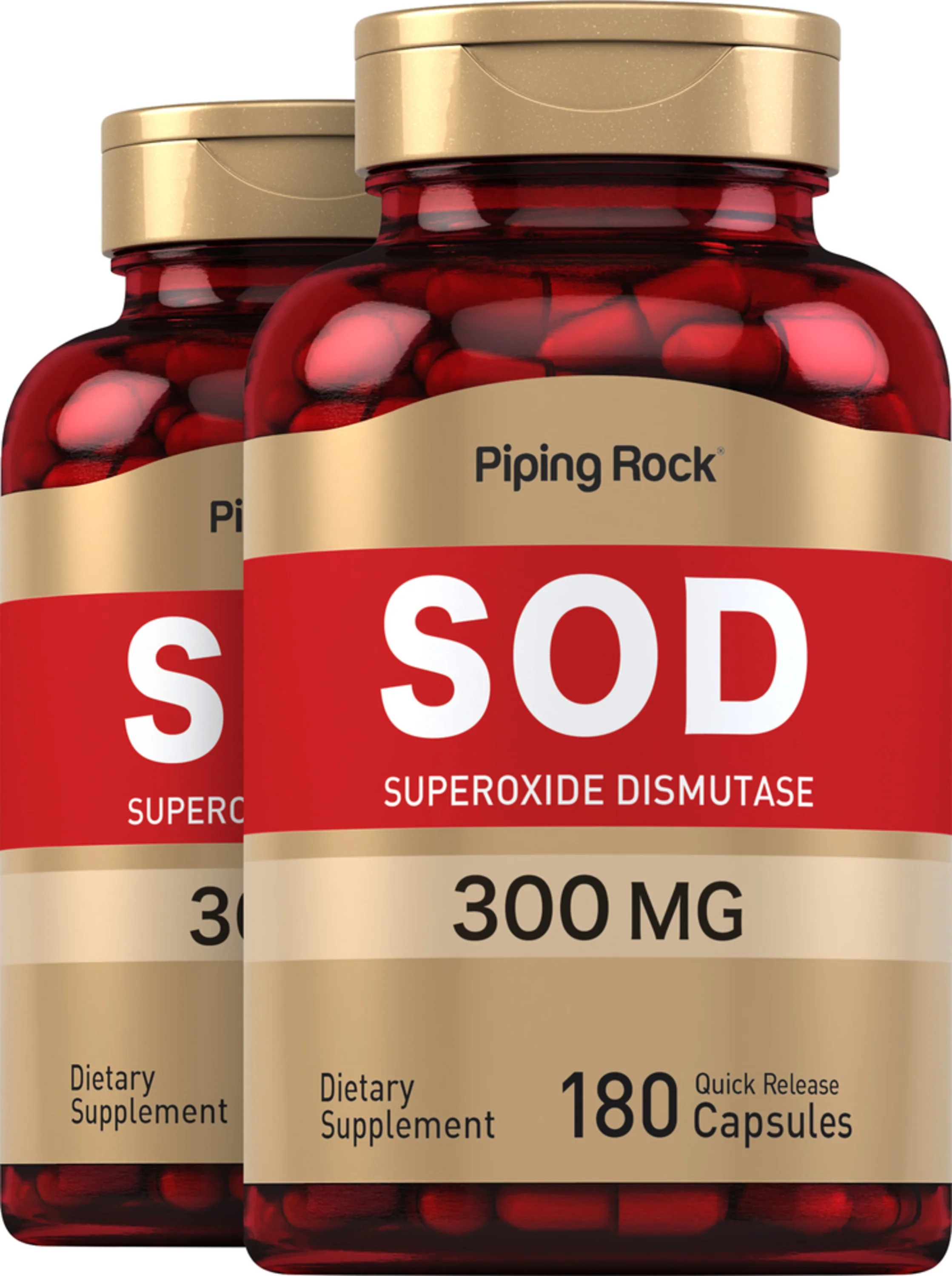 SOD Superoxide Dismutase 2400 Units, 300 mg, 180 Quick Release Capsules, 2 Bottles