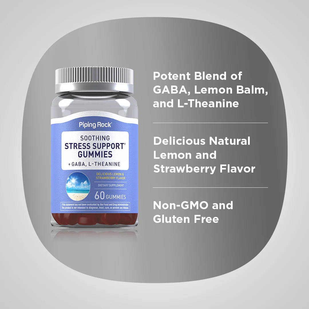 Soothing Stress Support + GABA & L-Theanine  (Delicious Lemon & Strawberry), 60 Gummies - Image 3