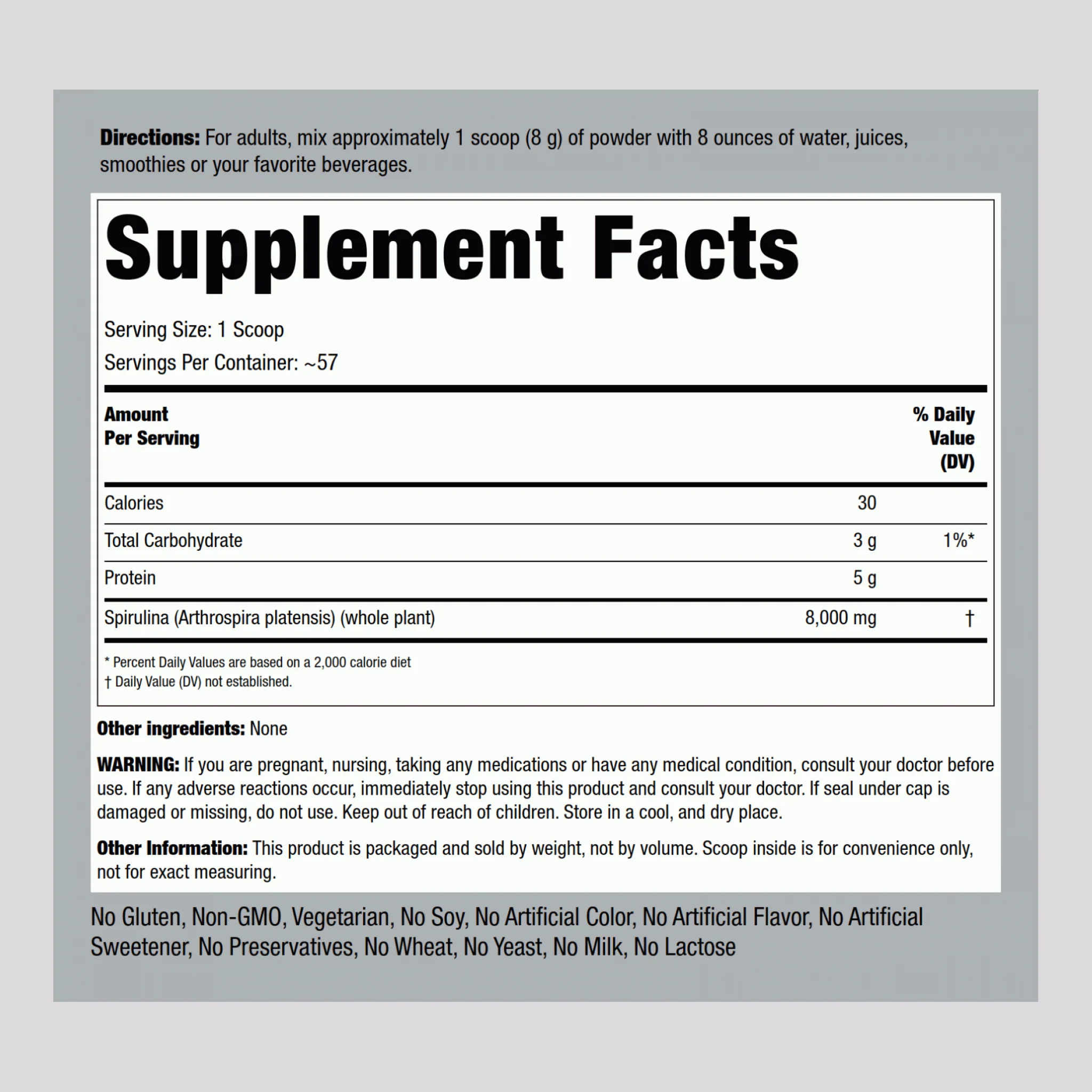 Spirulina Powder (Organic), 16 oz (454 g) Bottles, 2 Bottles - Image 2