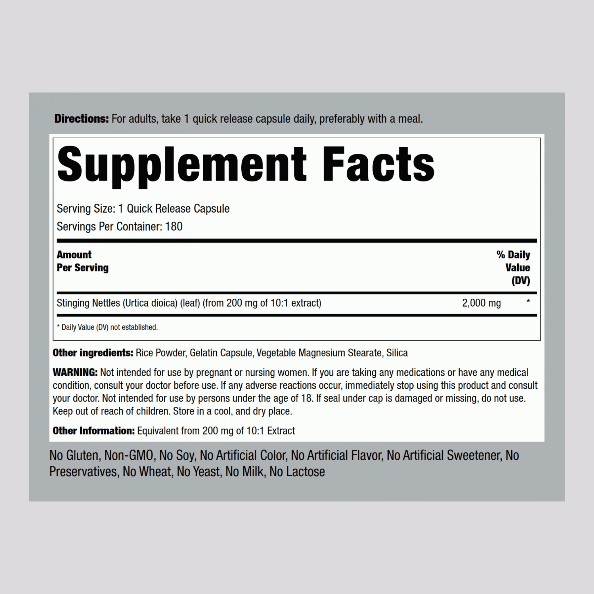 Stinging Nettles, 2000 mg, 180 Quick Release Capsules, 2 Bottles - Image 2