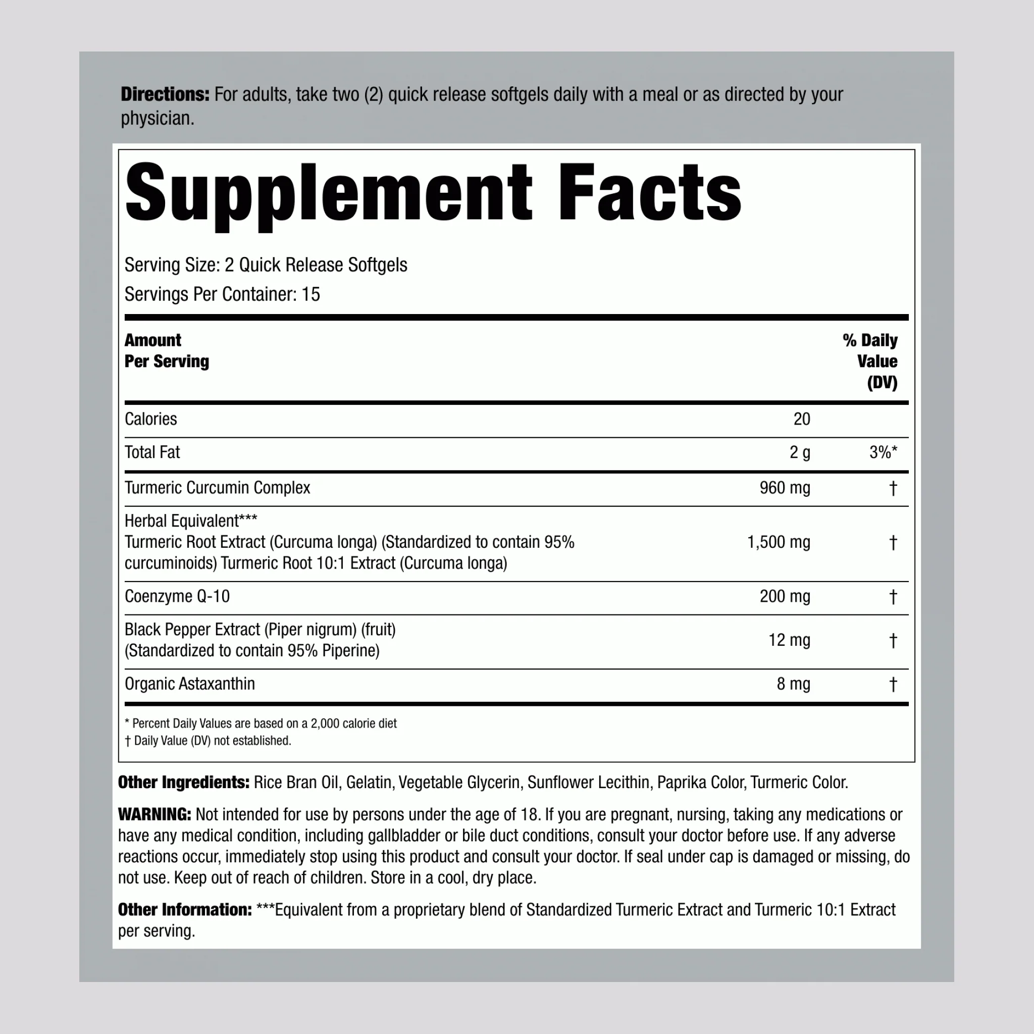 Turmeric Curcumin Complex with CoQ-10 & Astaxanthin, 30 Quick Release Softgels - Image 2