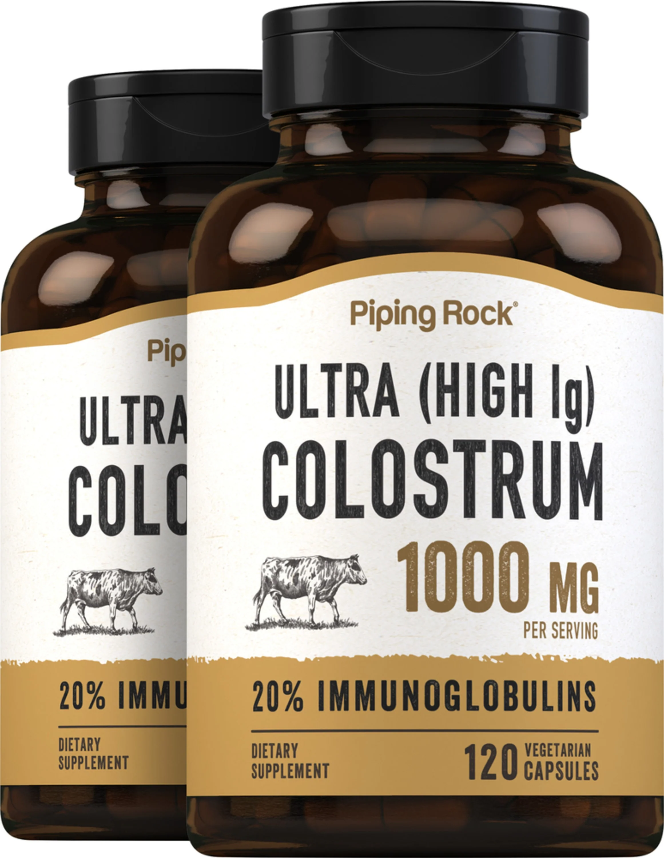 Ultra Colostrum (High IG), 1000 mg (per serving), 120 Vegetarian Capsules, 2 Bottles