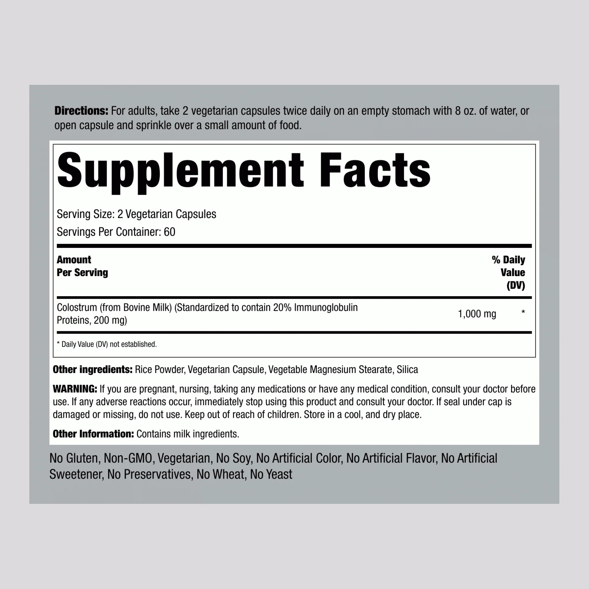 Ultra Colostrum (High IG), 1000 mg (per serving), 120 Vegetarian Capsules, 2 Bottles - Image 2