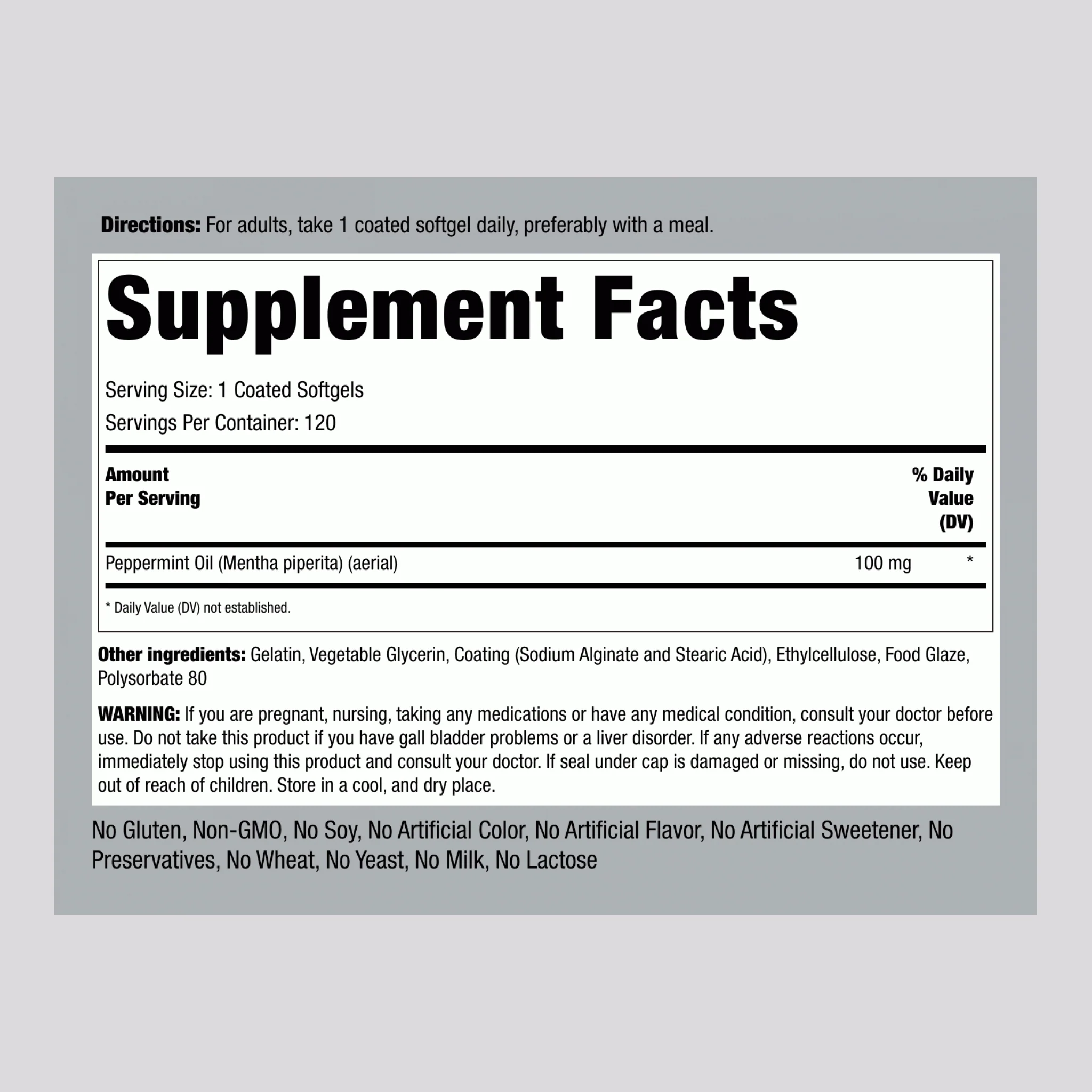 Ultra Peppermint Oil (Enteric Coated), 100 mg, 120 Coated Softgels, 2  Bottles - Image 2