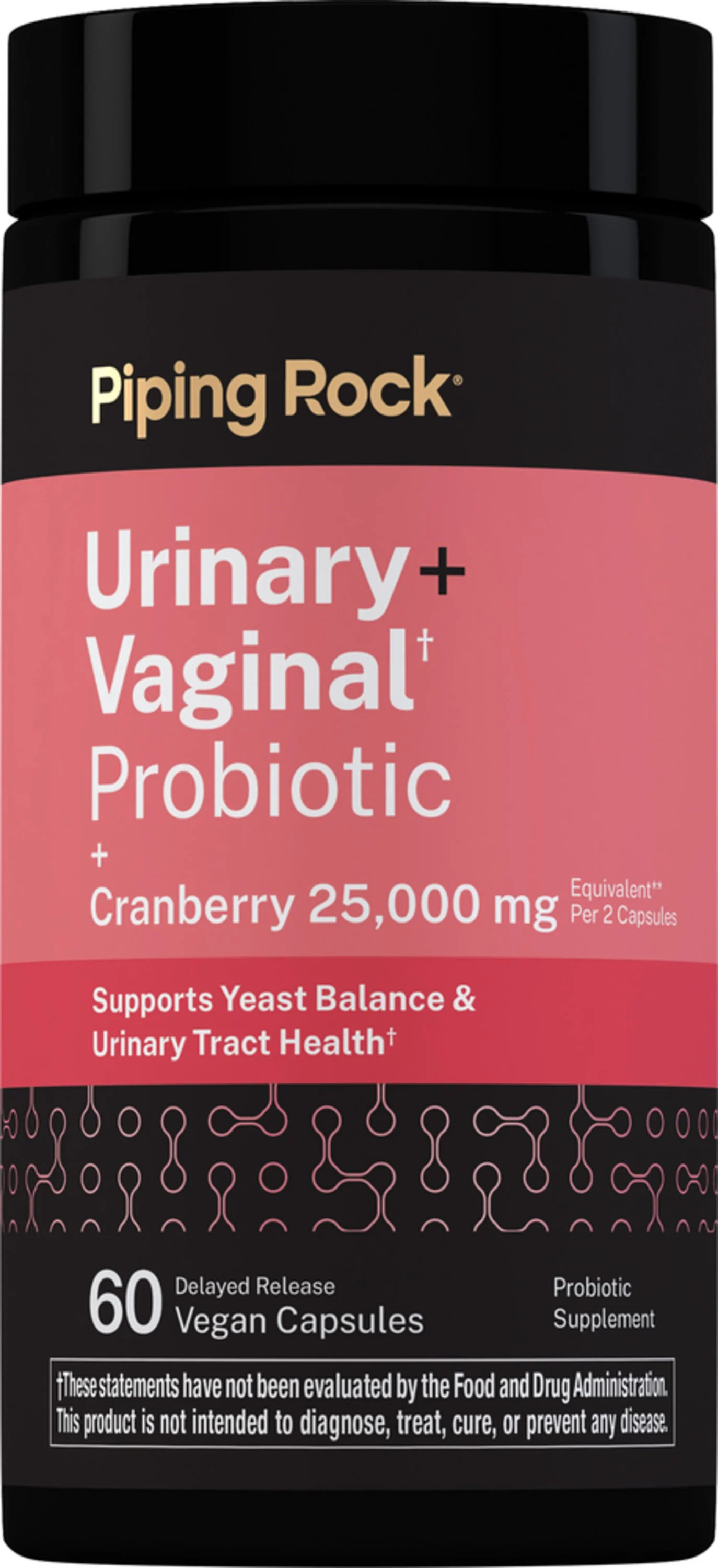 Urinary + Vaginal Probiotic + Cranberry, 25,000 mg (per serving), 60 Delayed Release Vegan Caps