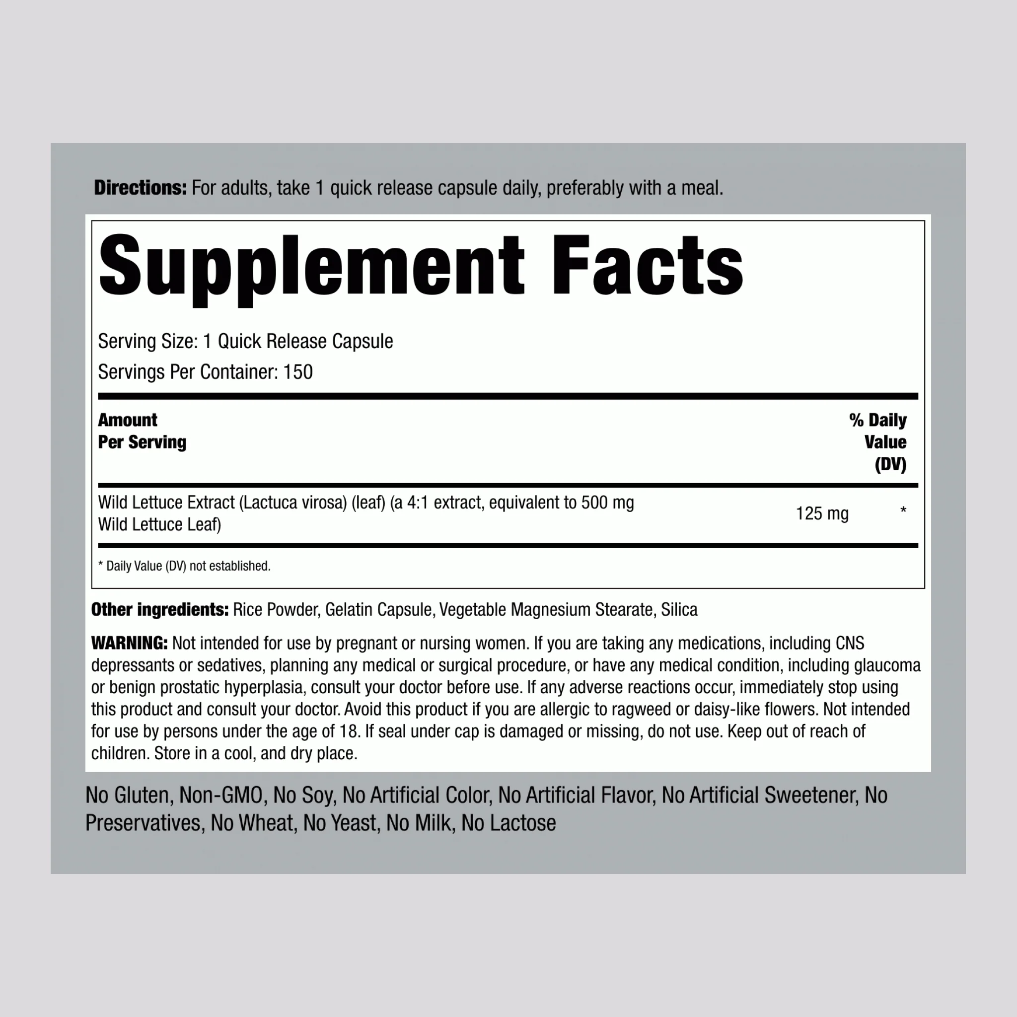 Wild Lettuce, 500 mg, 150 Quick Release Capsules - Image 2