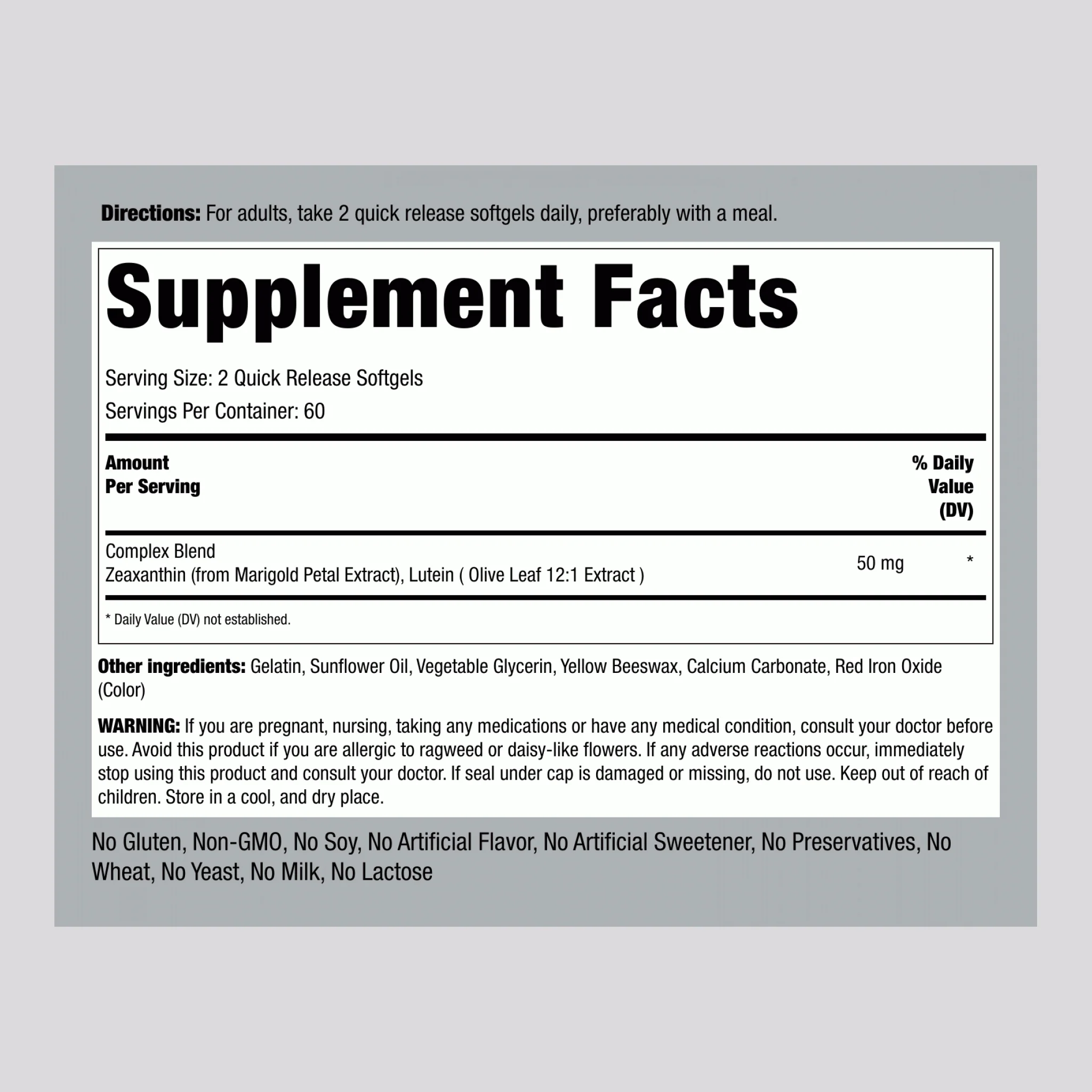 Zeaxanthin with Lutein Complex, 50 mg (per serving), 120 Quick Release Softgels, 2  Bottles - Image 2